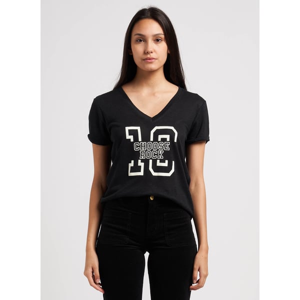 T-shirt col v imprimé en lin