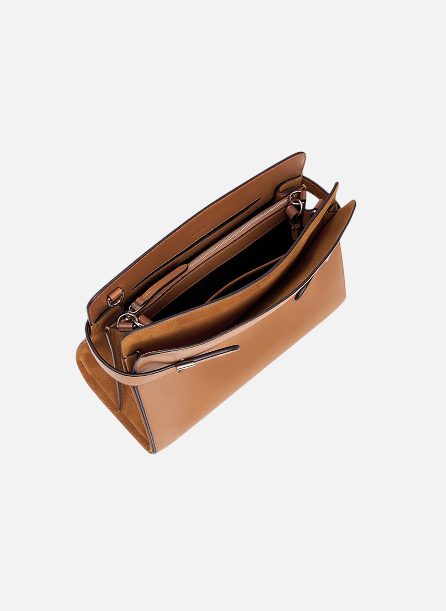 Sac porté épaule grand modèle emie en cuir lisse et nubuck Marron
