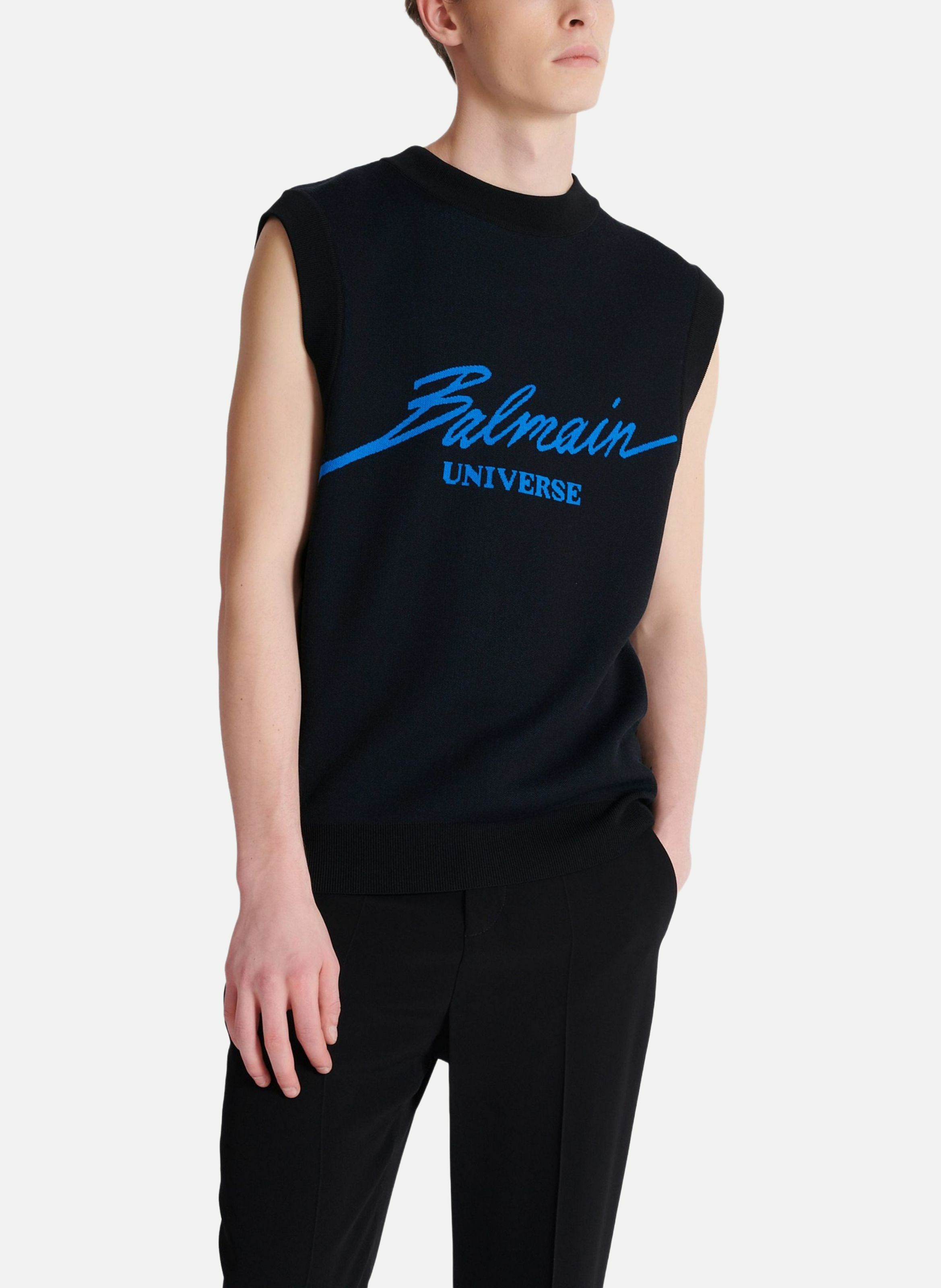 Pull sans manches en jacquard balmain universe BALMAIN Bleu