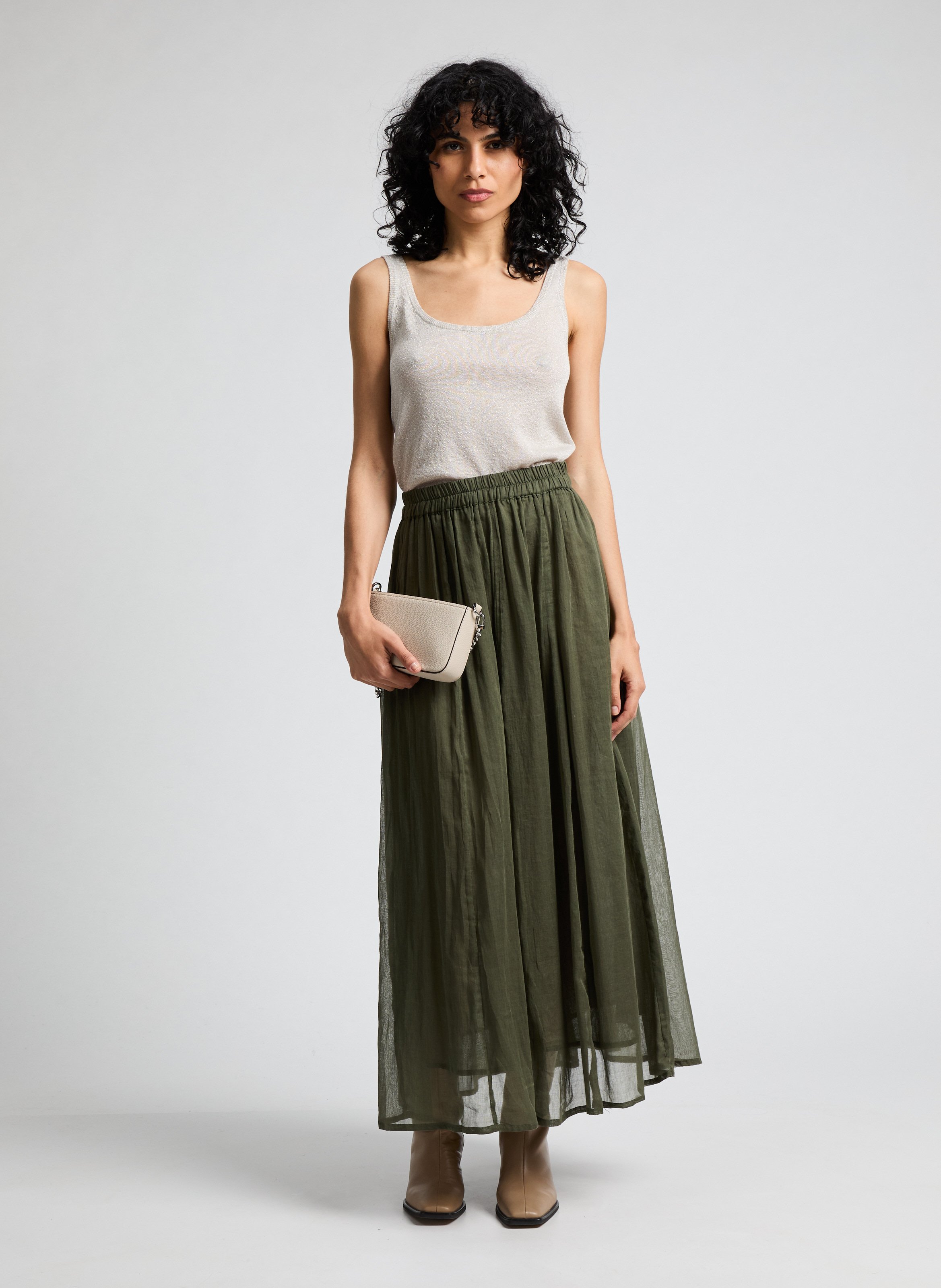 Jupe longue Caro en coton SAISON 1865 Kaki