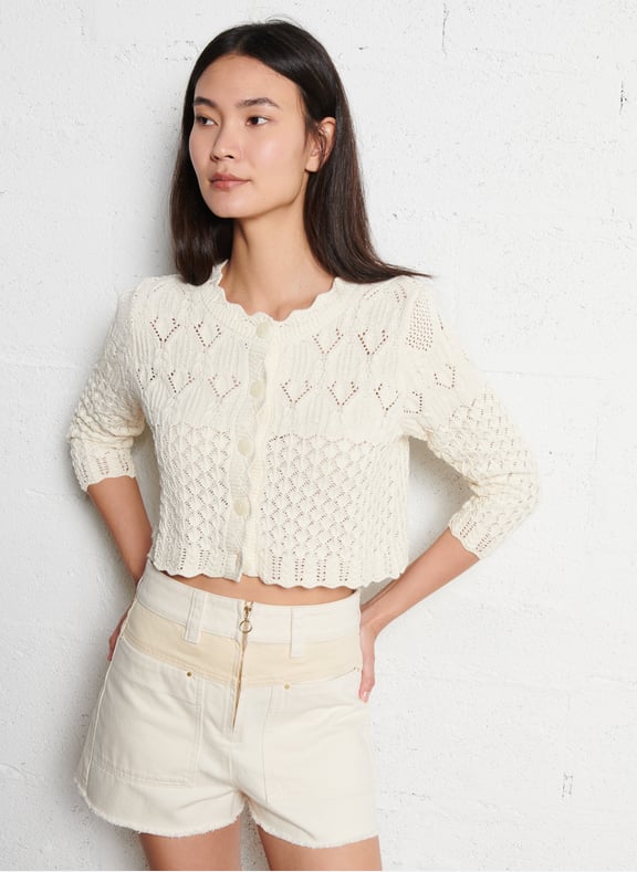 Cardigan col rond à broderies ajourées en coton jump Blanc by BA&SH BA&SH Cardigan col rond à broderies ajourées en coton jump Blanc