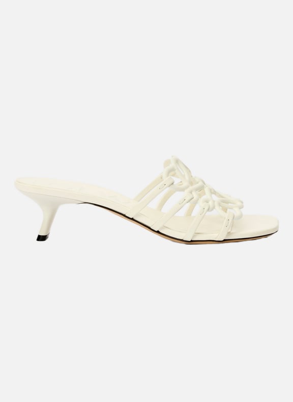 Mules à talons Petal Anagram en cuir de veai Blanc by LOEWE LOEWE Mules à talons Petal Anagram en cuir de veai Blanc
