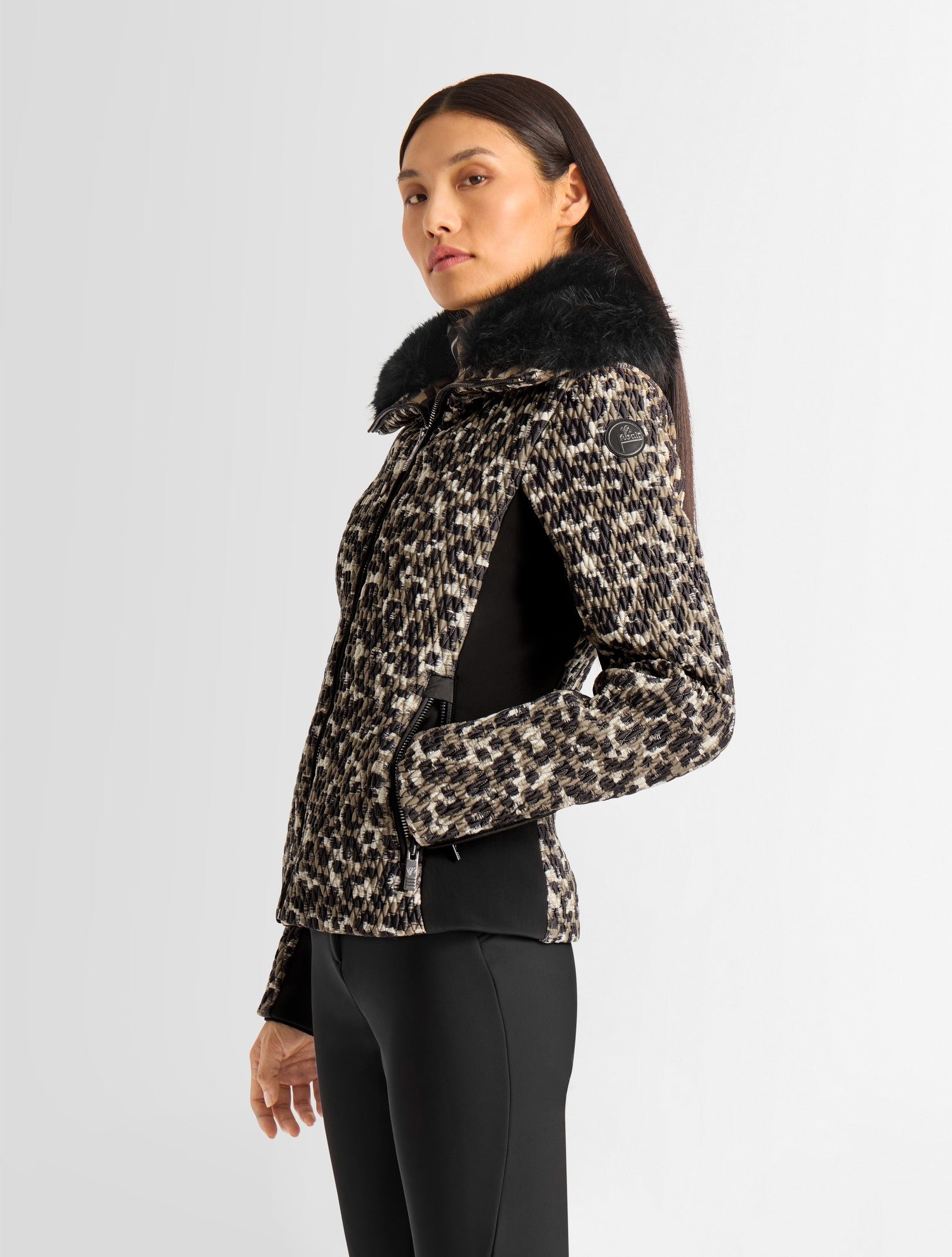Veste de ski montana leopard col tailleur coupe ajustée FUSALP Beige