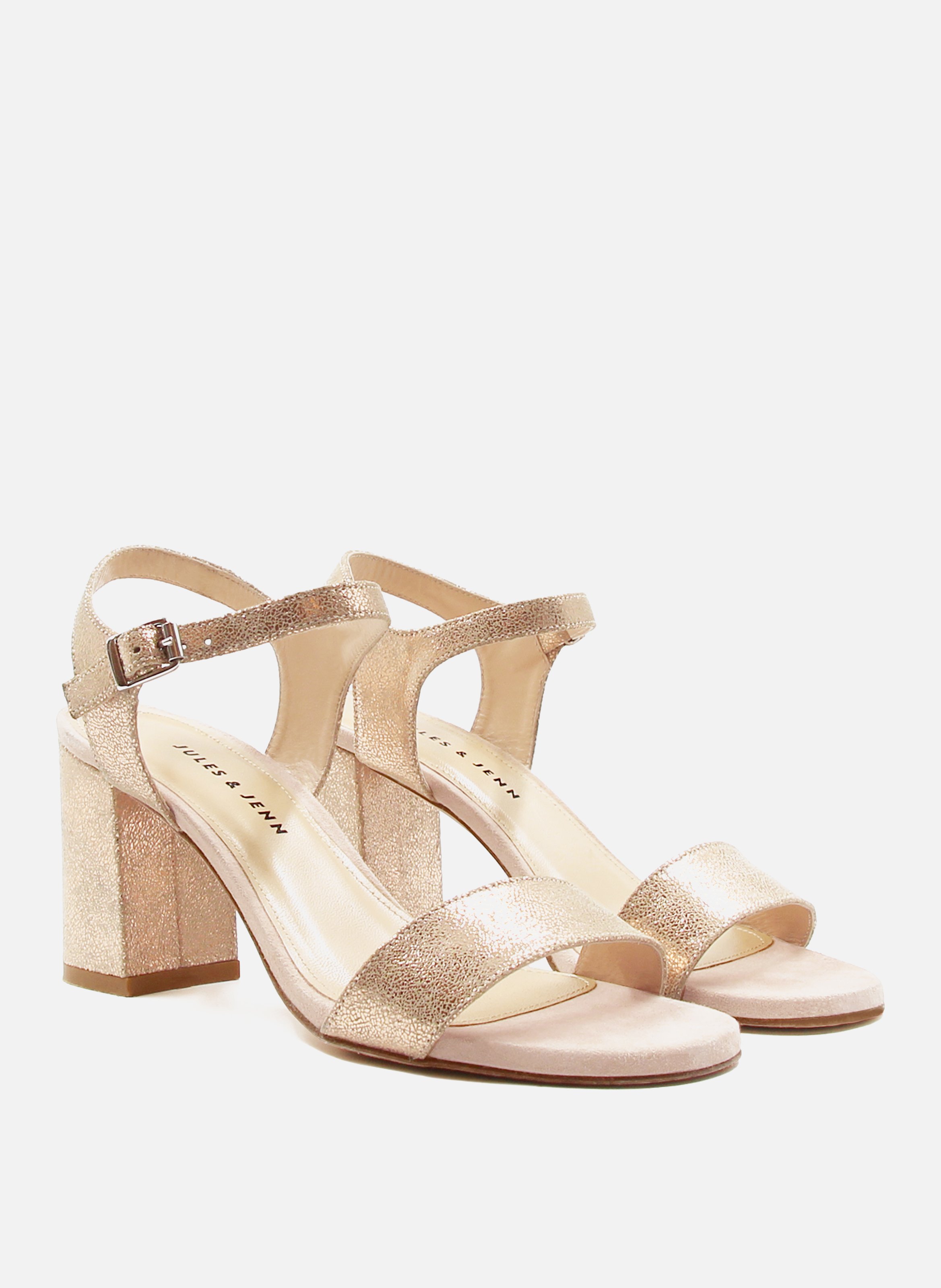 Sandales à talon cuir métalisé JULES & JENN Rose