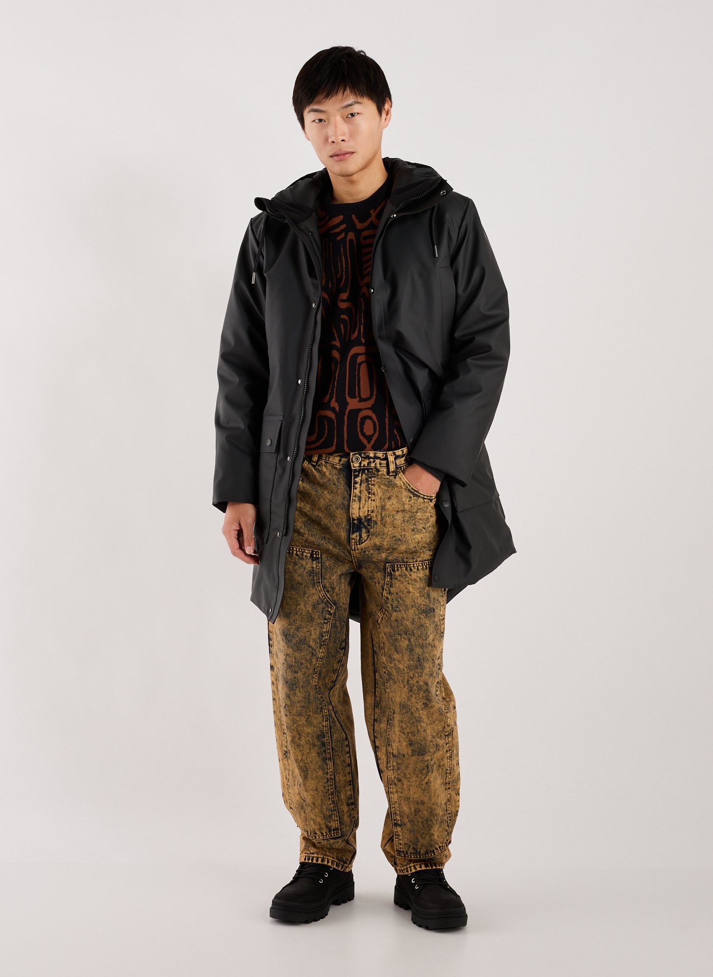 Mid-length hooded jacket RAINS Black