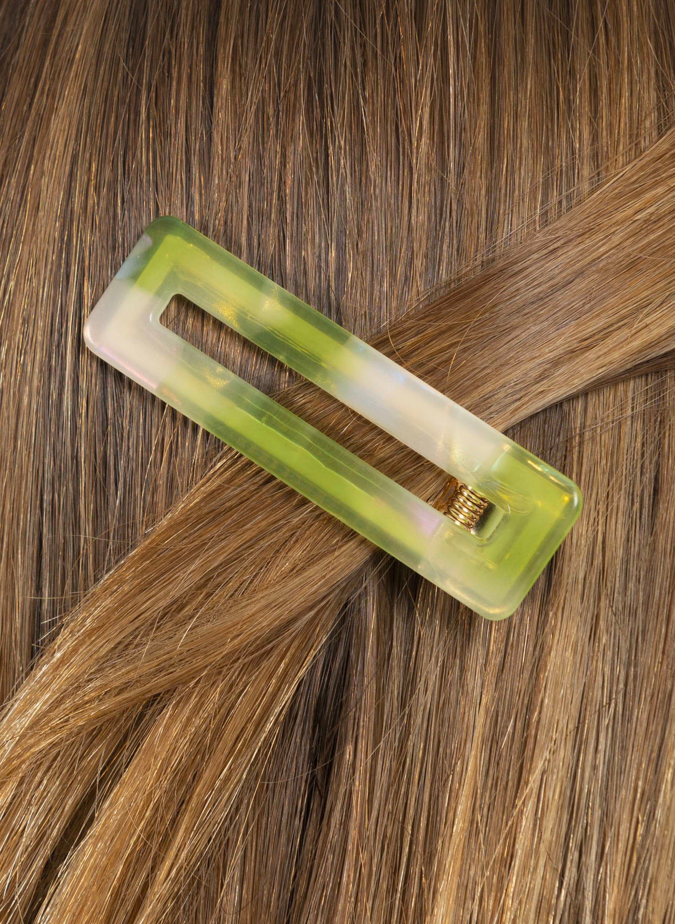 Barrette à cheveux rectangle en acétate de cellulose et acier inoxydable KURAGE GINZA Vert