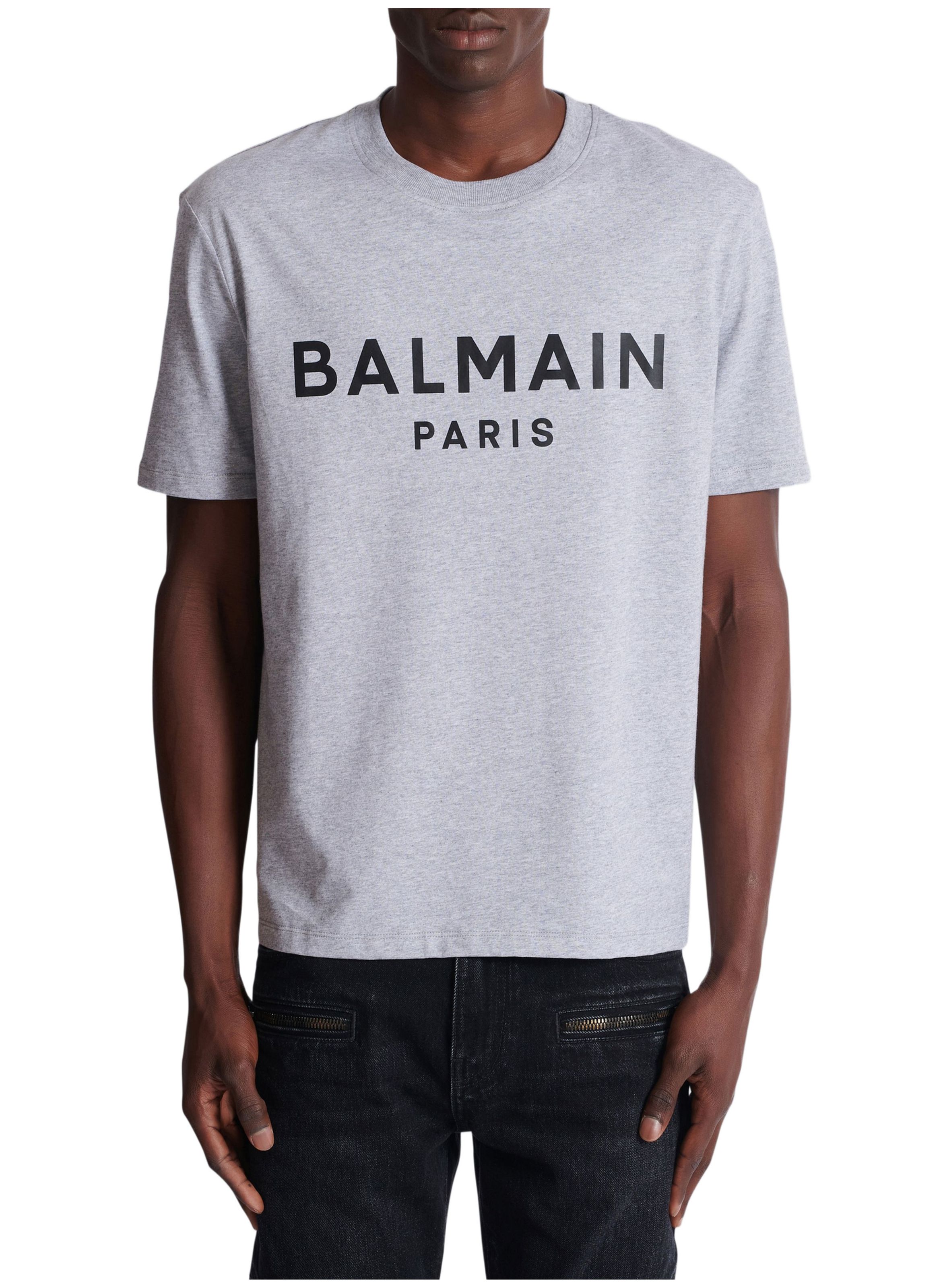 T-shirt en coton à imprimé BALMAIN Gris