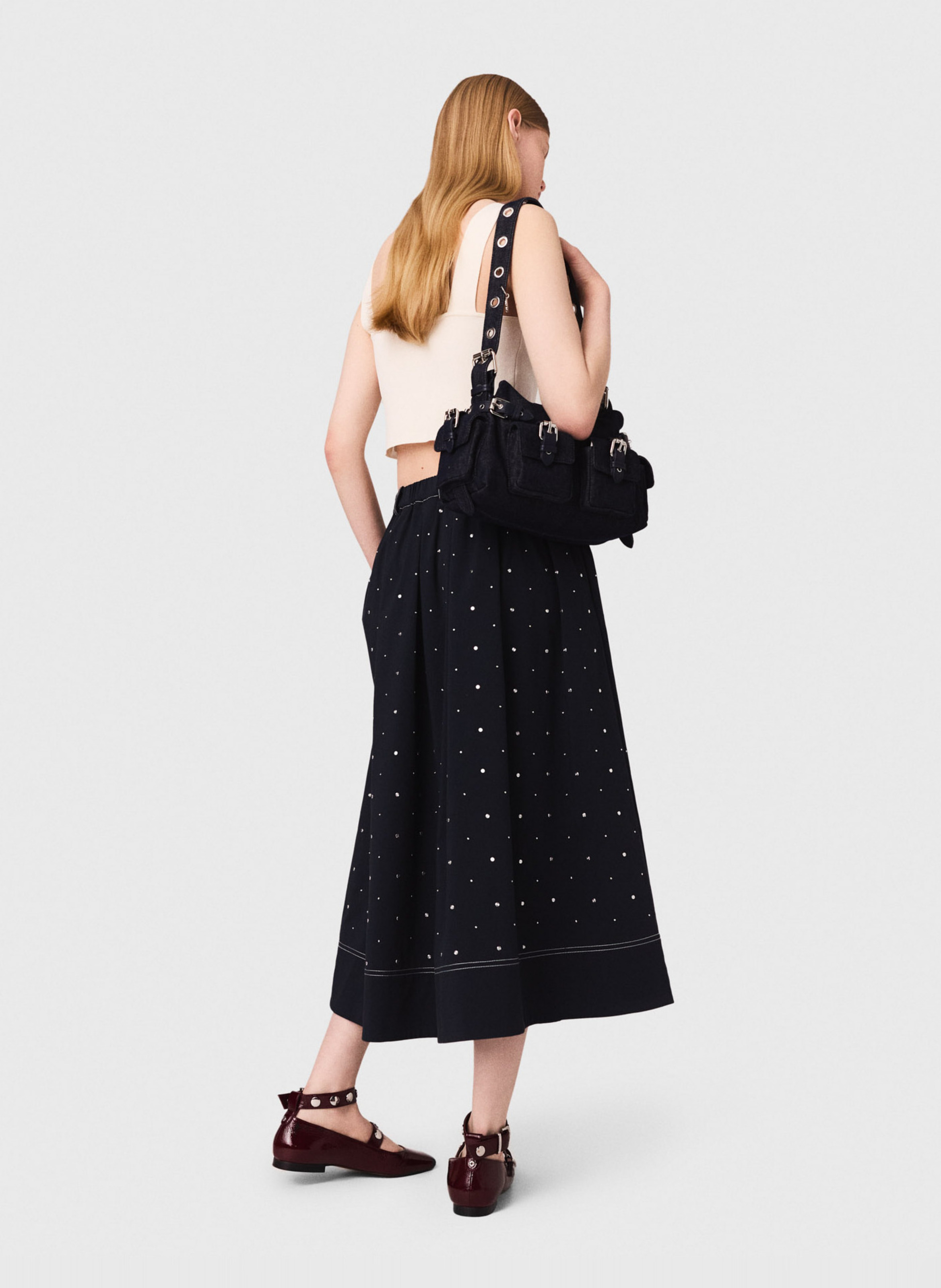 Jupe midi en coton mélangé MAJE Bleu