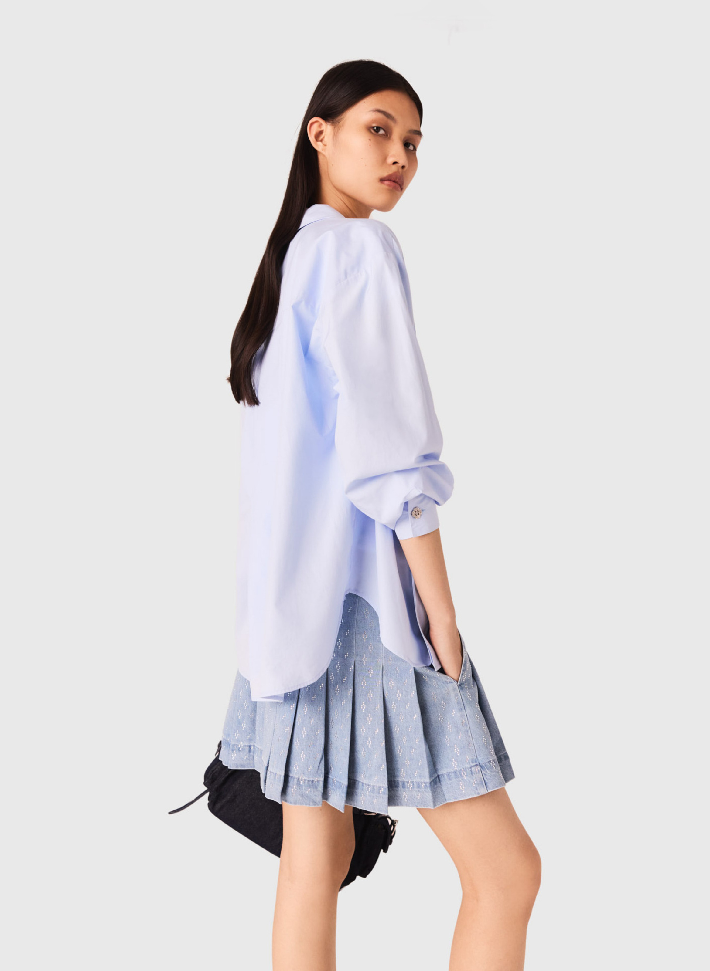 Jean droite plissée en coton MAJE Bleu