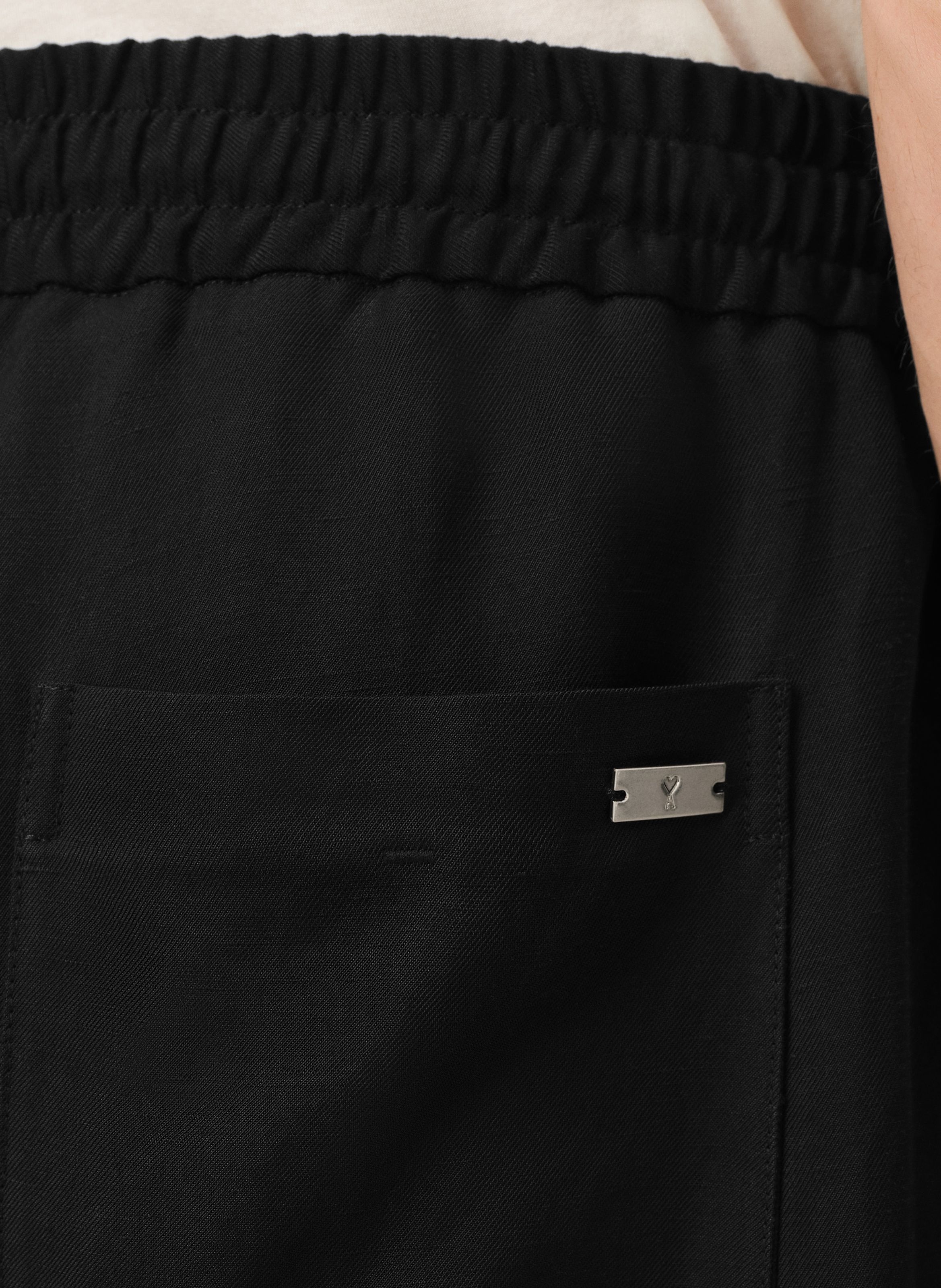 Pantalon taille elastiquée en lin mélangé AMI PARIS Noir