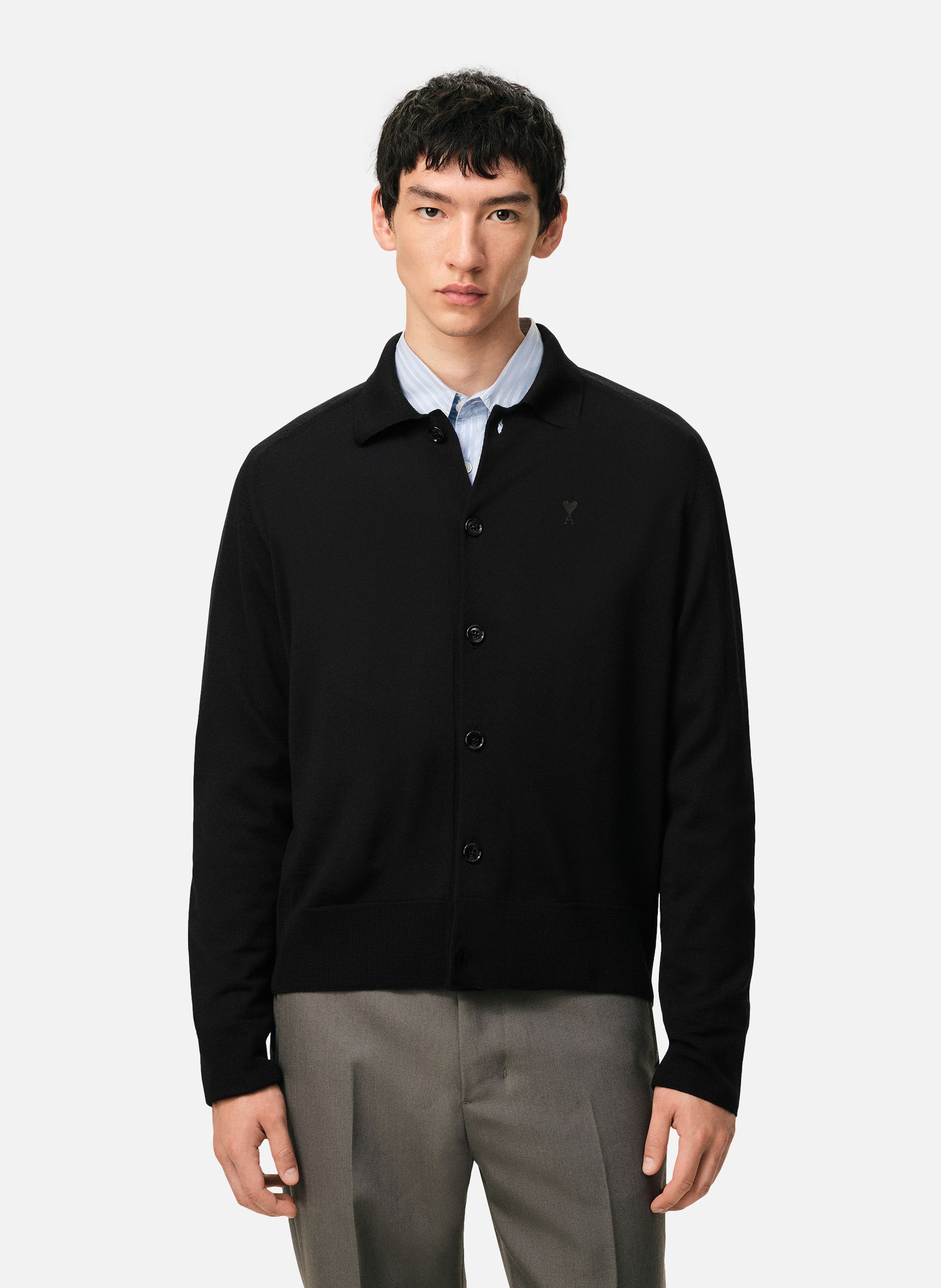 Cardigan col chemise ami de coeur en laine AMI PARIS Noir