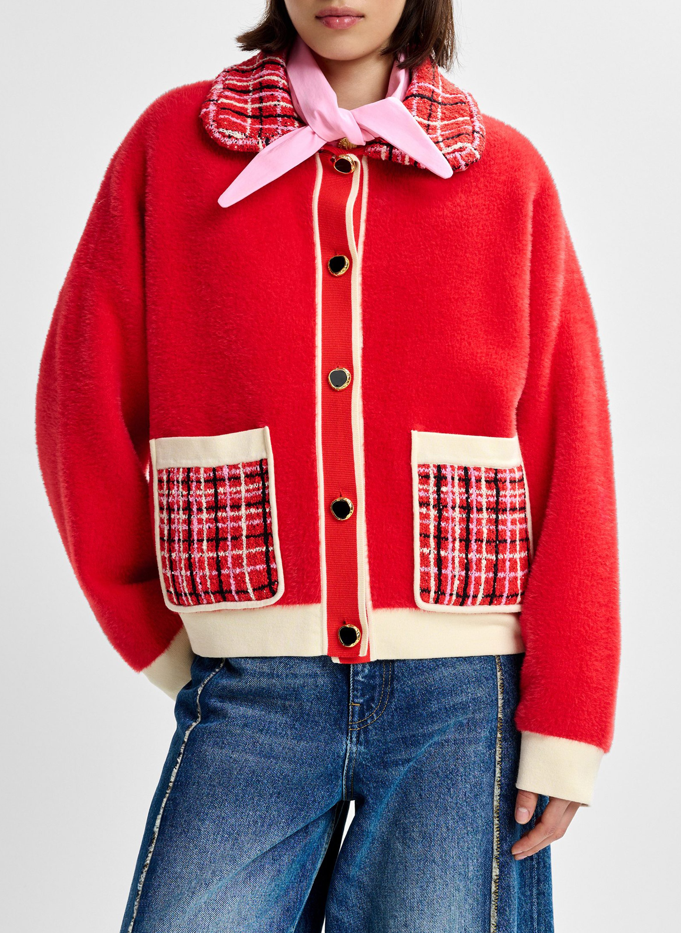 Veste oversize boutonnée à détail tweed Joilu ESSENTIEL ANTWERP Rouge