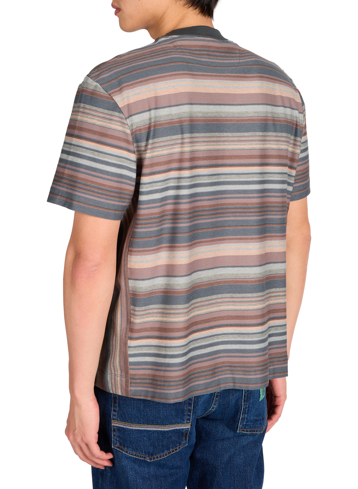Straight Striped Short-Sleeve Cotton Blend T-Shirt Grey