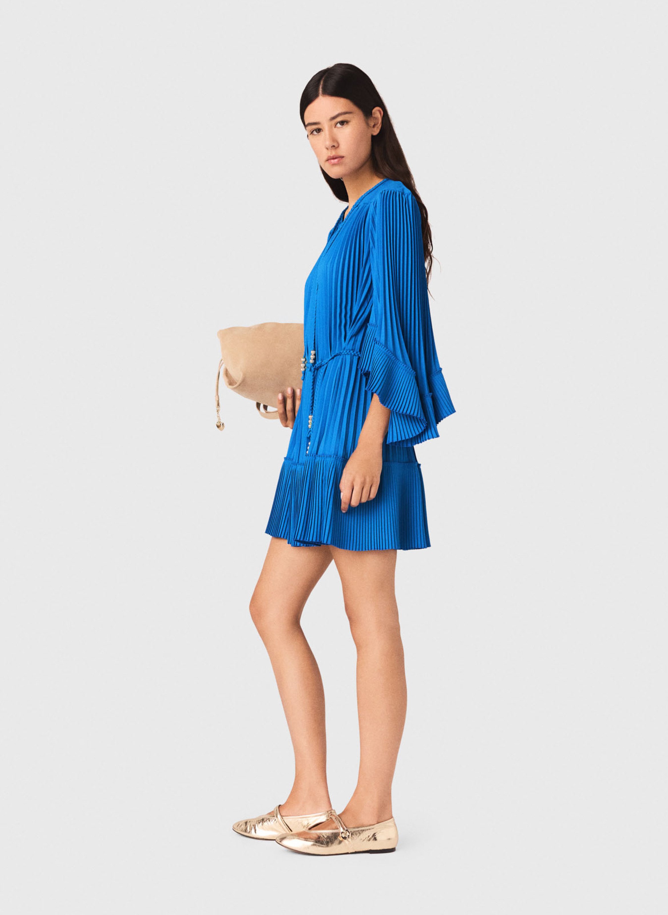 Robe courte plissée MAJE Bleu