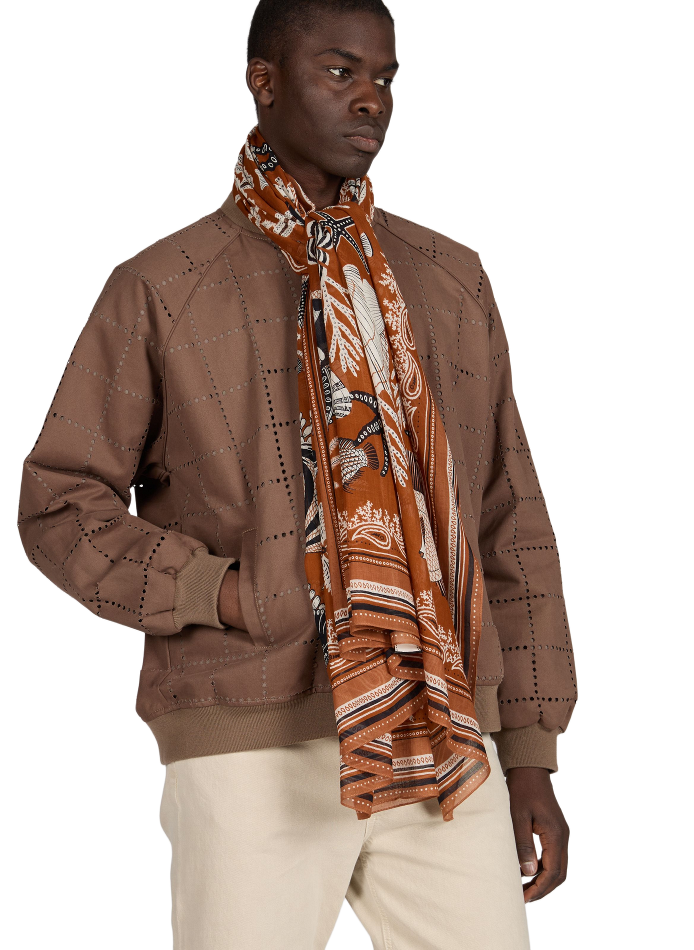 Printed cotton scarf INOUI EDITIONS Brown