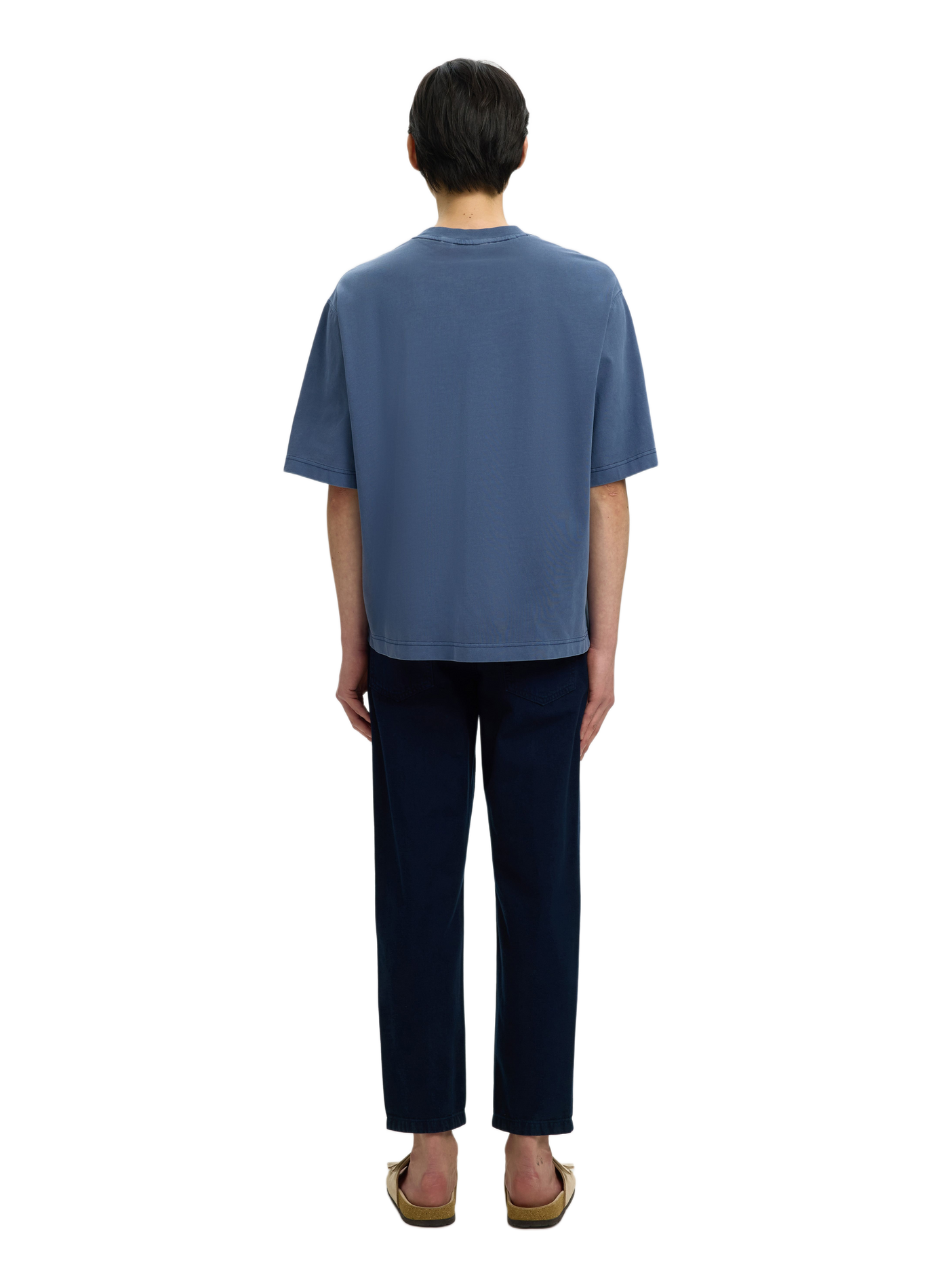 Oversized round neck cotton t-shirt SELECTED Blue