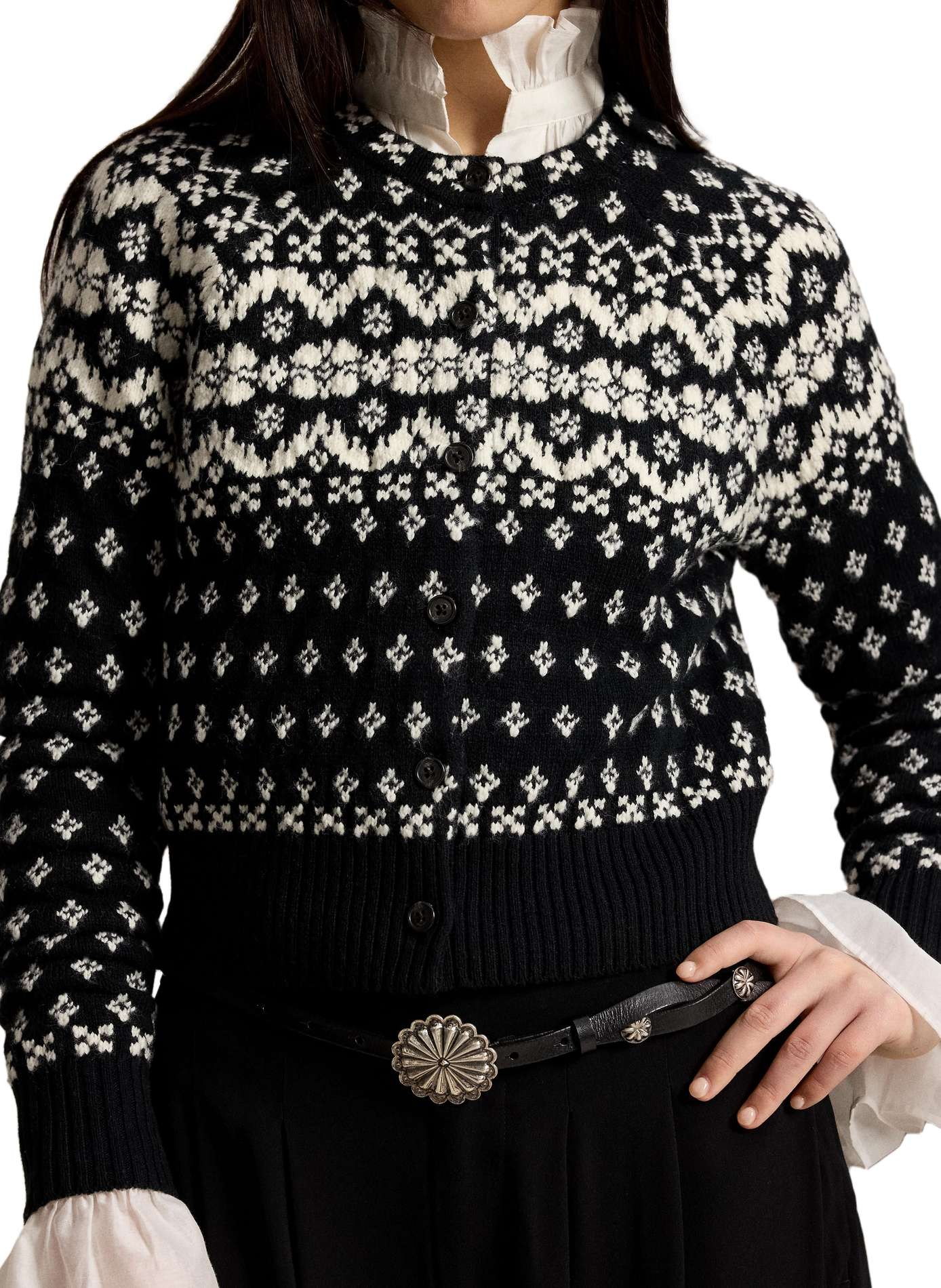 Cardigan droit en laine et coton POLO RALPH LAUREN Black