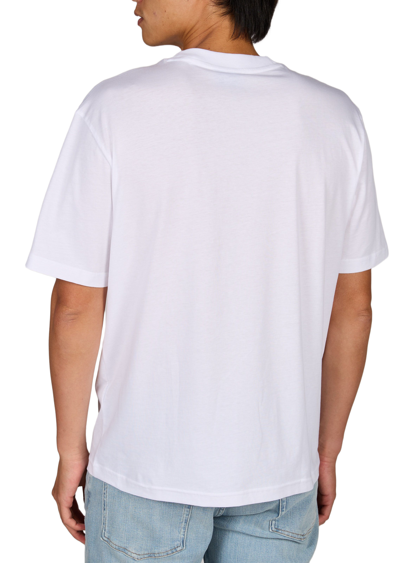 Straight fit round neck printed cotton T-shirt HUGO BLUE White