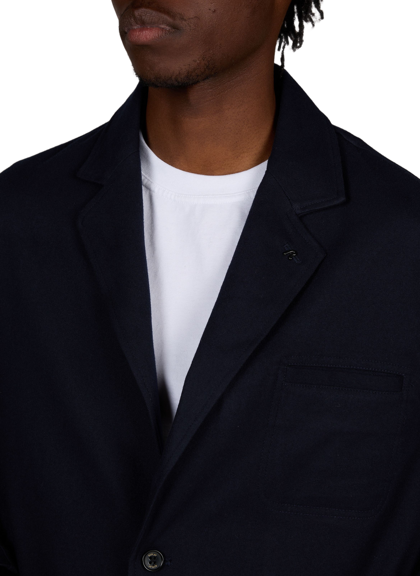 Straight blazer with a tailored collar. REPLAY Blue