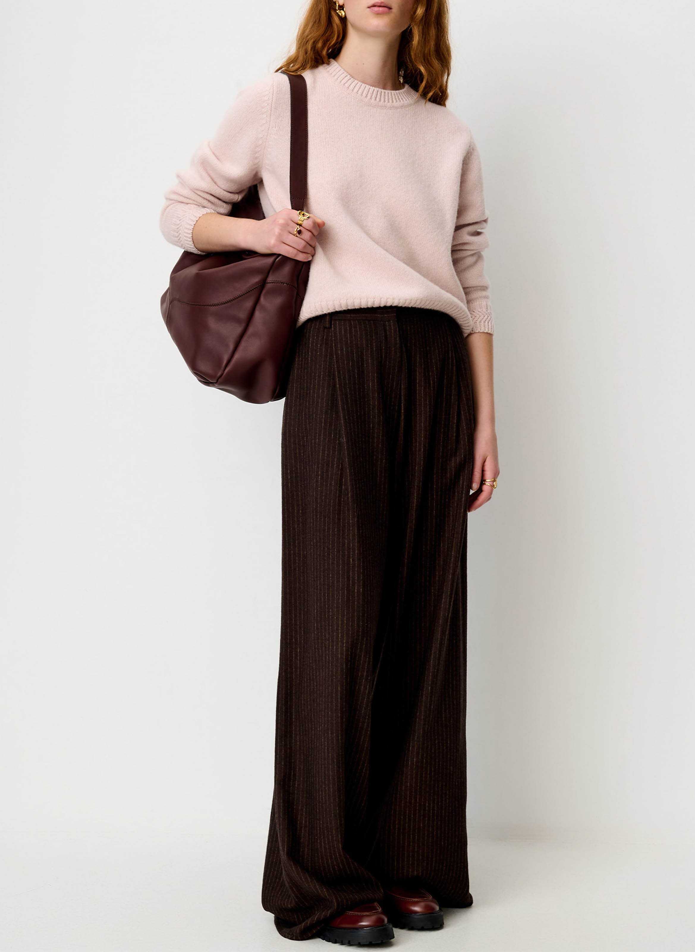 Pull oversize col rond en laine mérinos silty SESSUN Rose