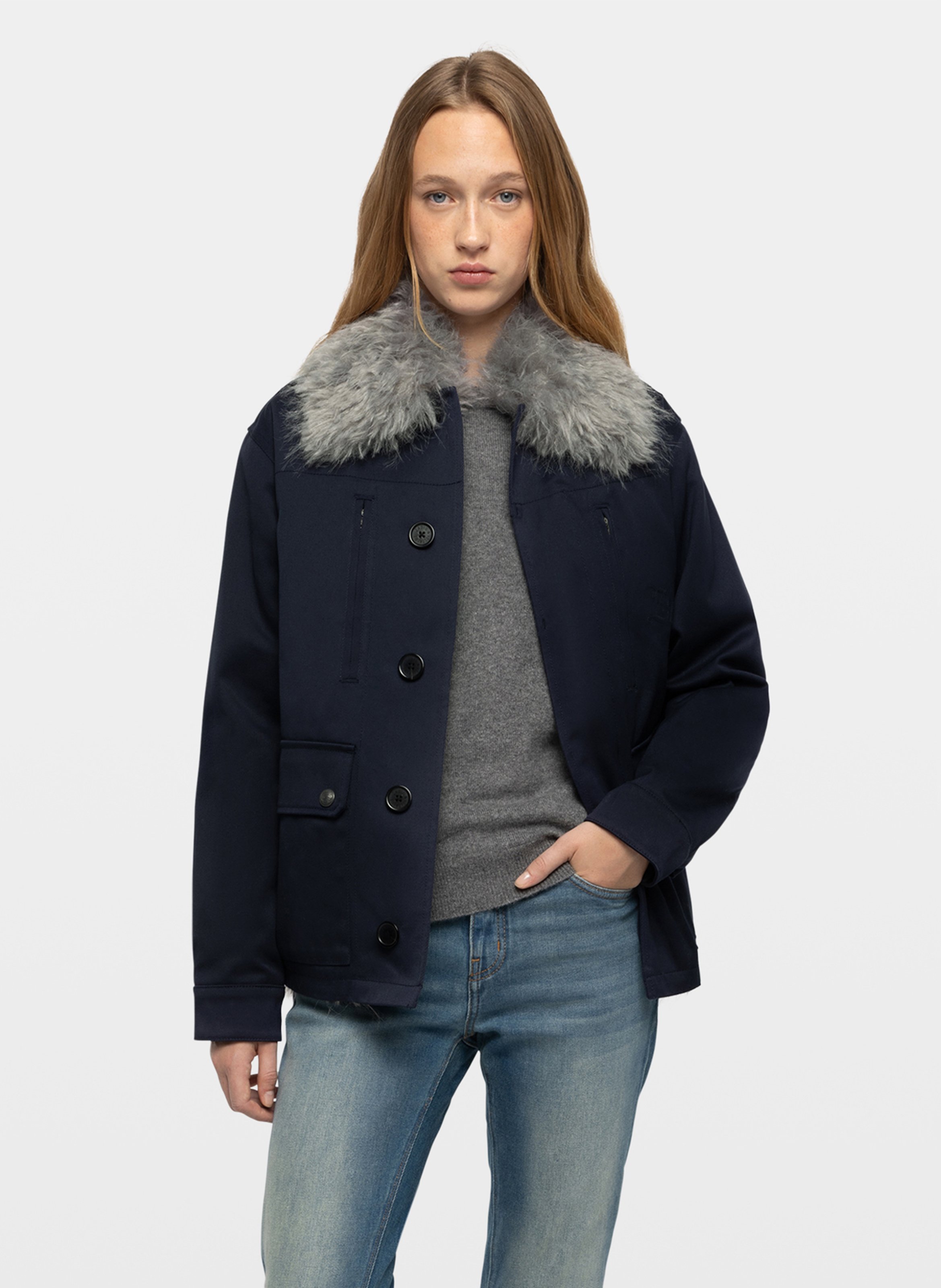Manteau col effet fourrure en coton kid ZADIG&VOLTAIRE Bleu