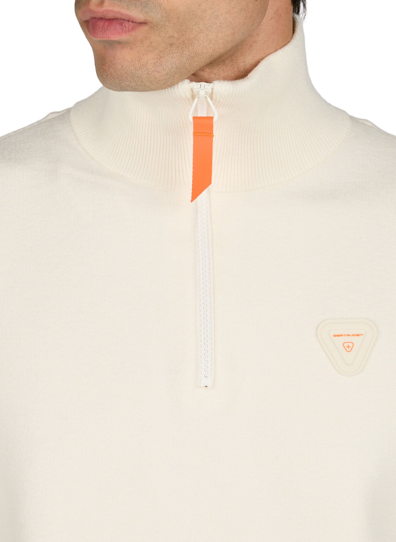 Straight fit high-neck zip-up sweatshirt with logo | Beige GERTRUDE Men