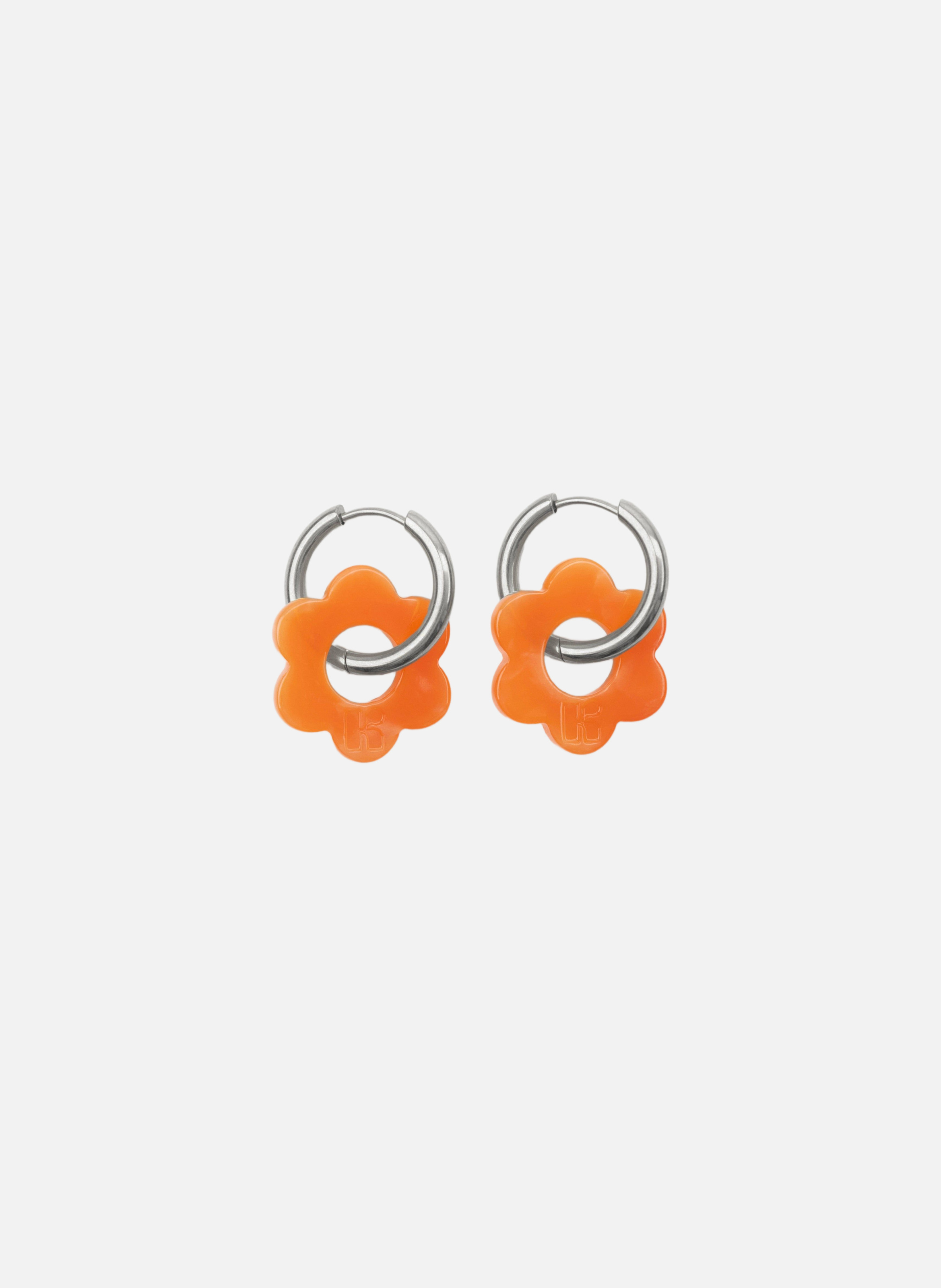 Boucles d'oreilles Baby Fleurette avec anneaux en acier inoxydable argenté OrangeKURAGE GINZA
