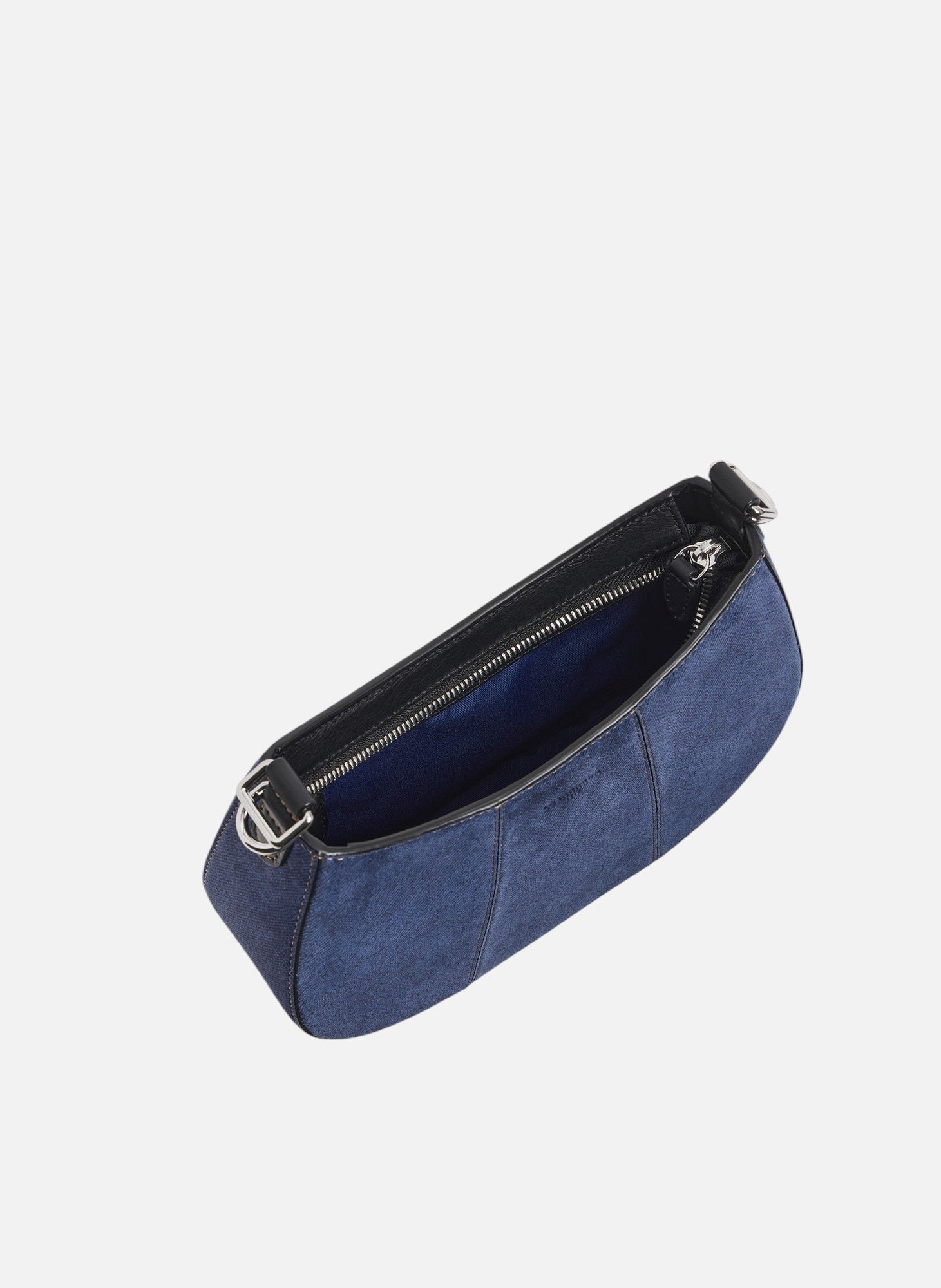 Petit sac demi-lune juliette en cuir suède effet denim LE TANNEUR Noir
