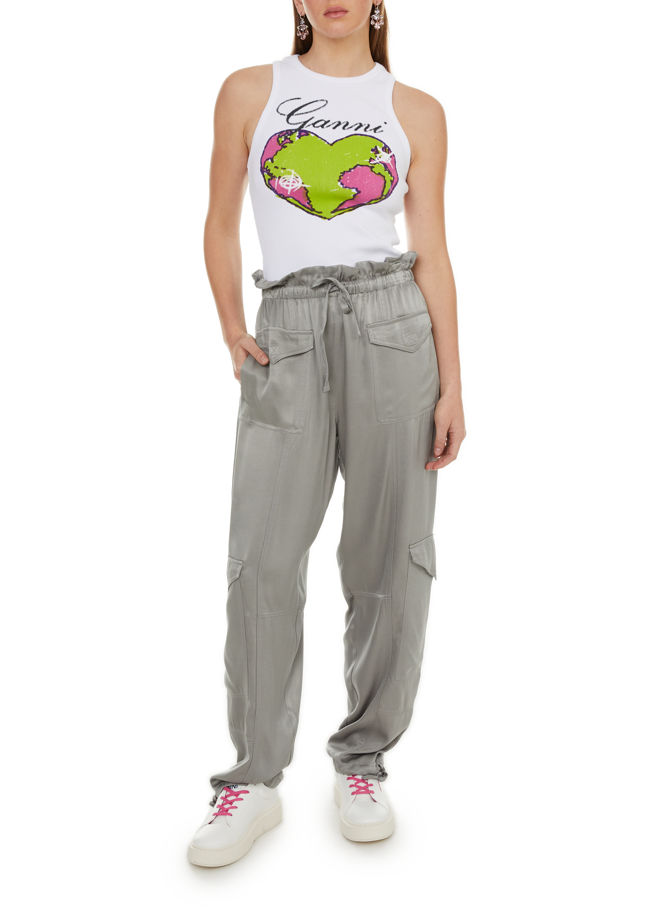 Pantalon cargo satiné  GANNI Gris