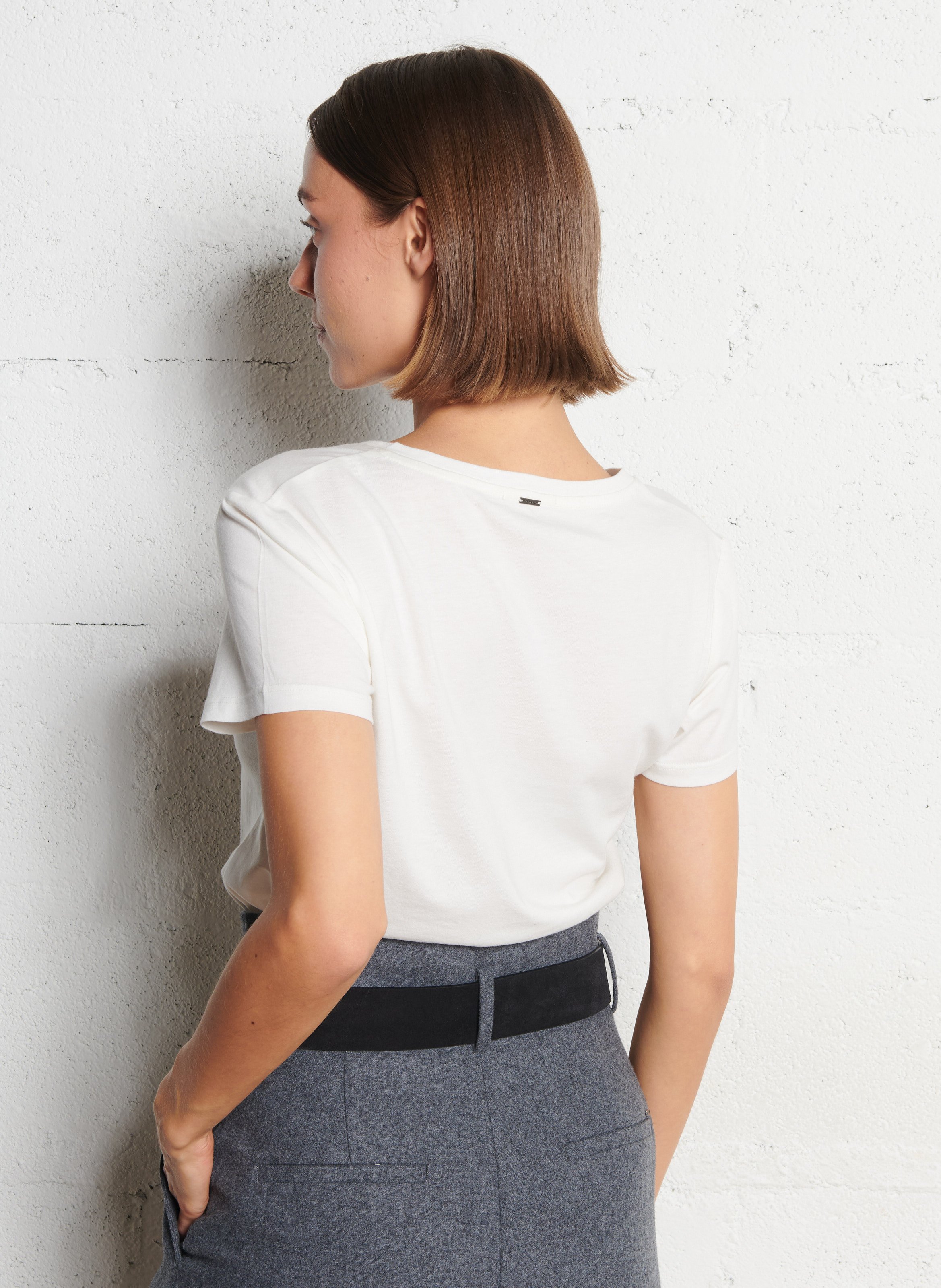 Tee-shirt col v en coton mélangé IKKS Blanc