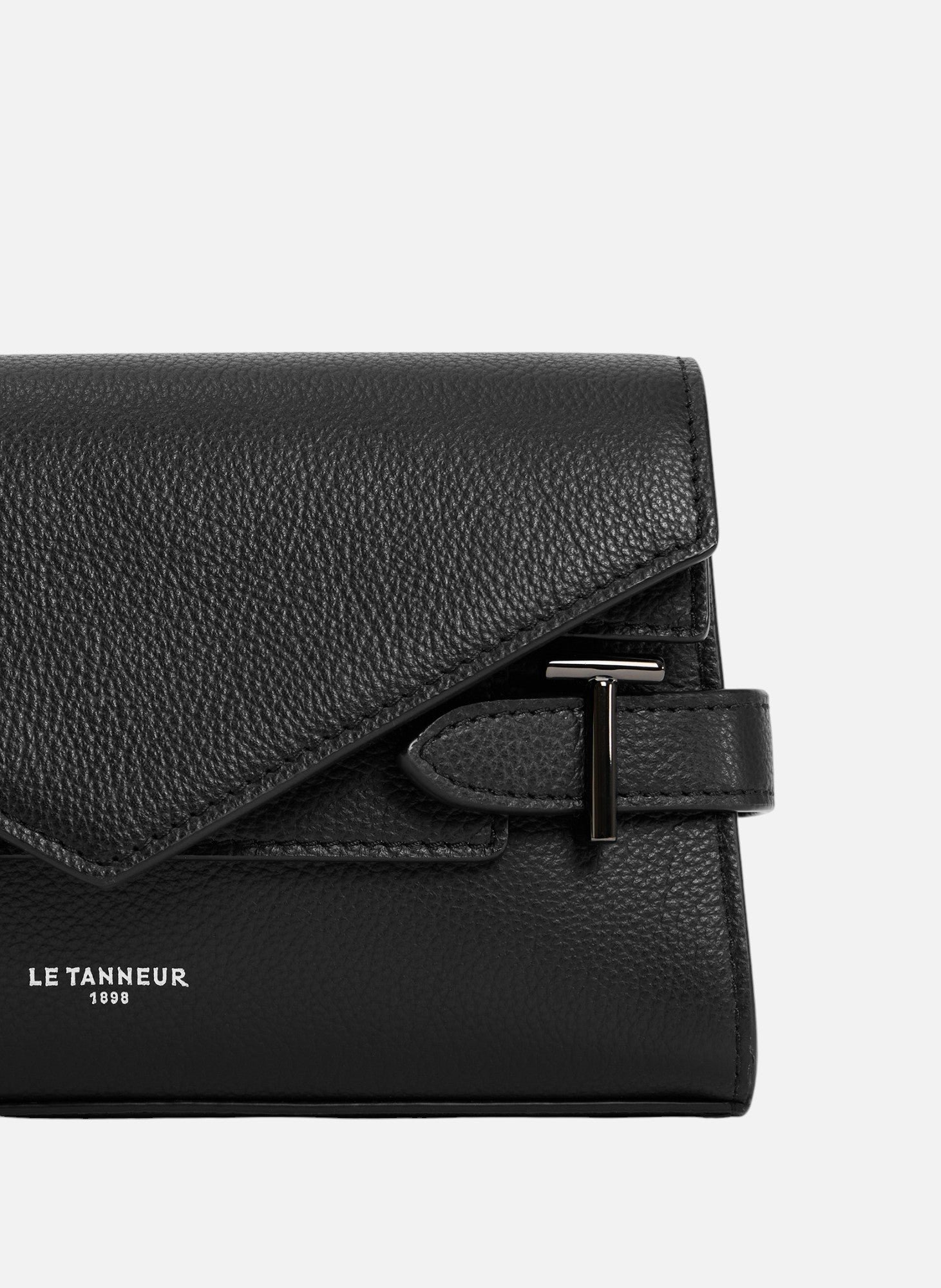 Sac pochette avec bandoulière double rabat emilie en cuir grainé LE TANNEUR Noir