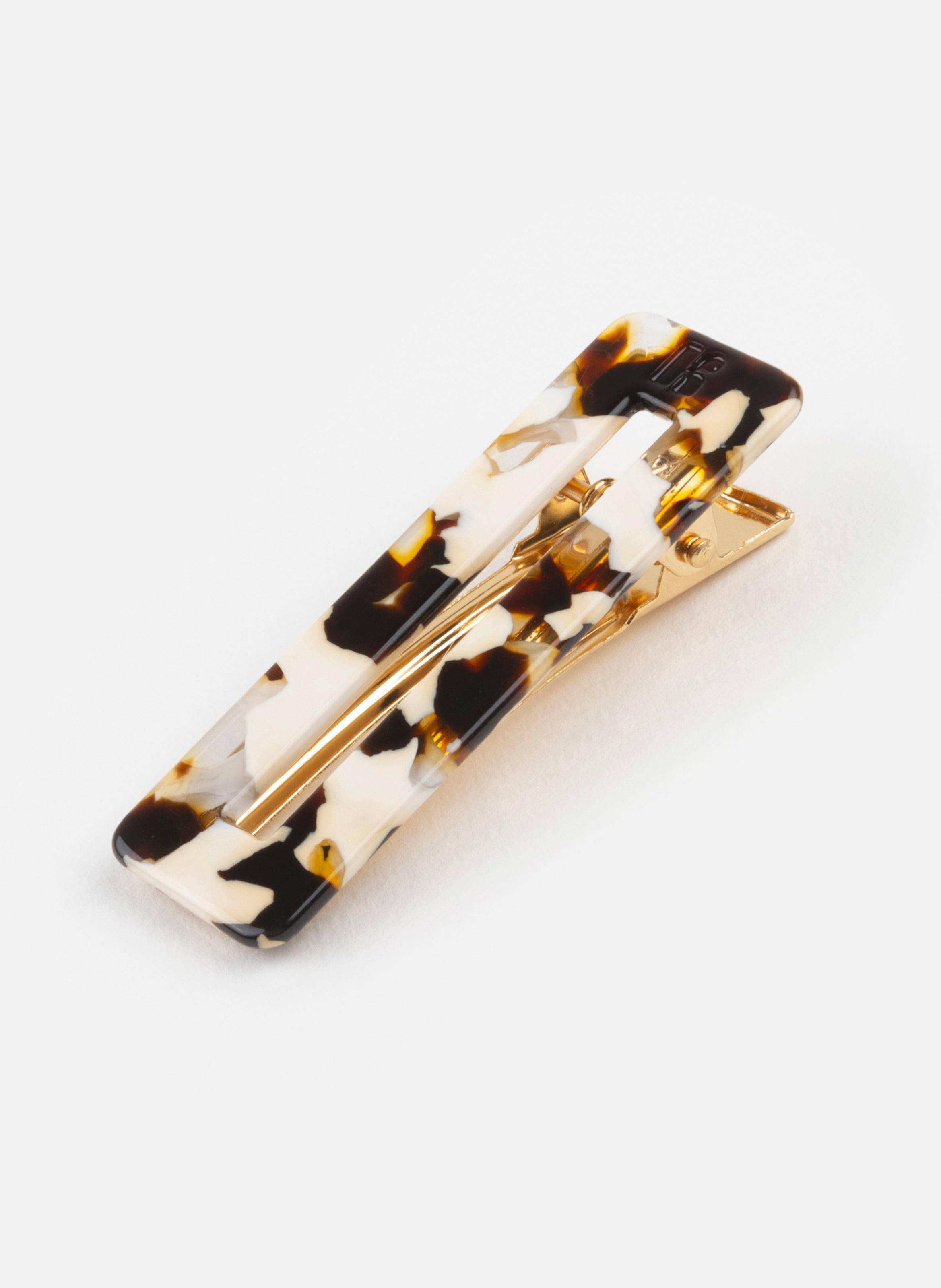 Barrette à cheveux rectangle en acétate de cellulose et acier inoxydable KURAGE GINZA Marron