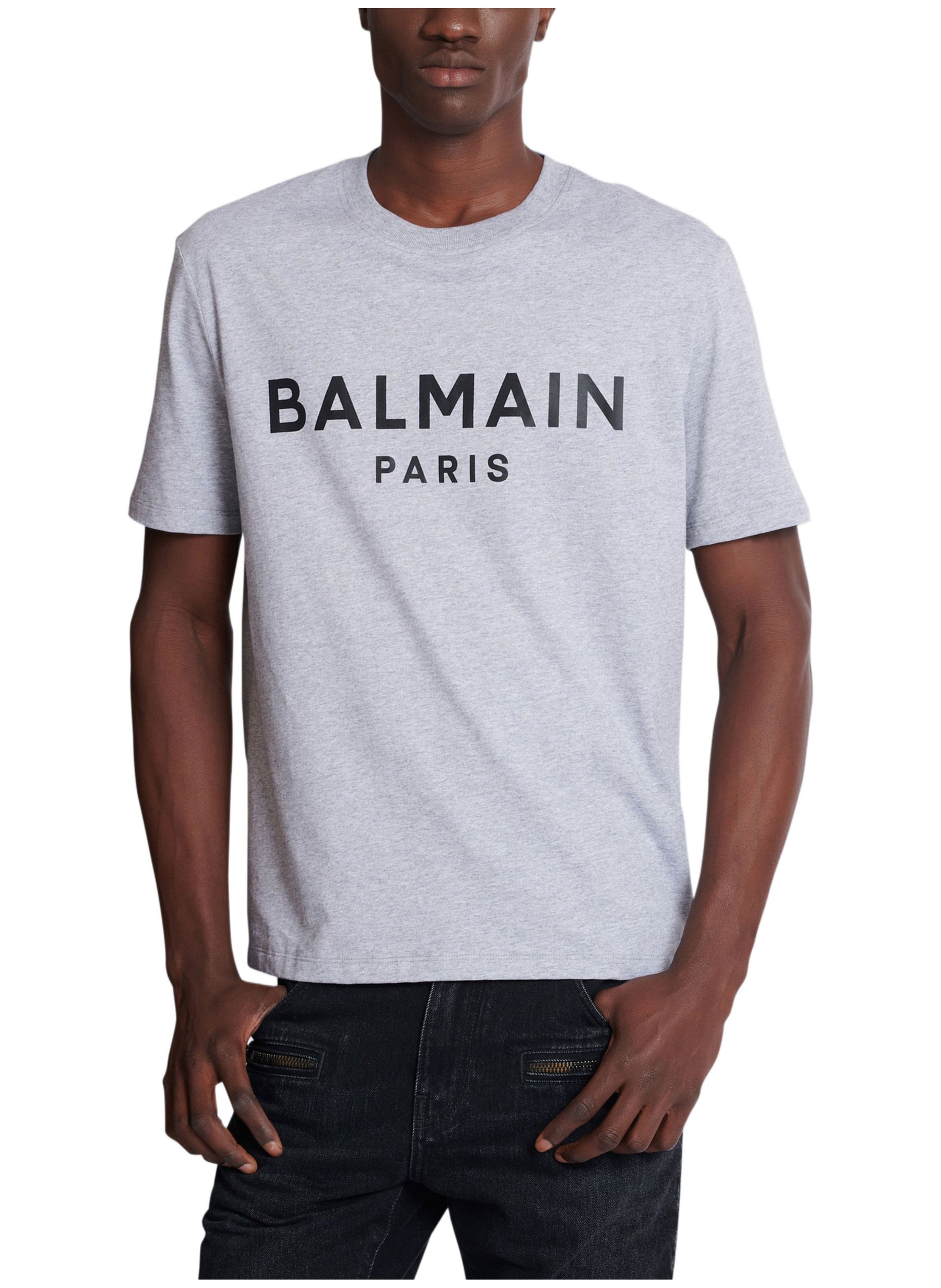 T-shirt en coton à imprimé BALMAIN Gris