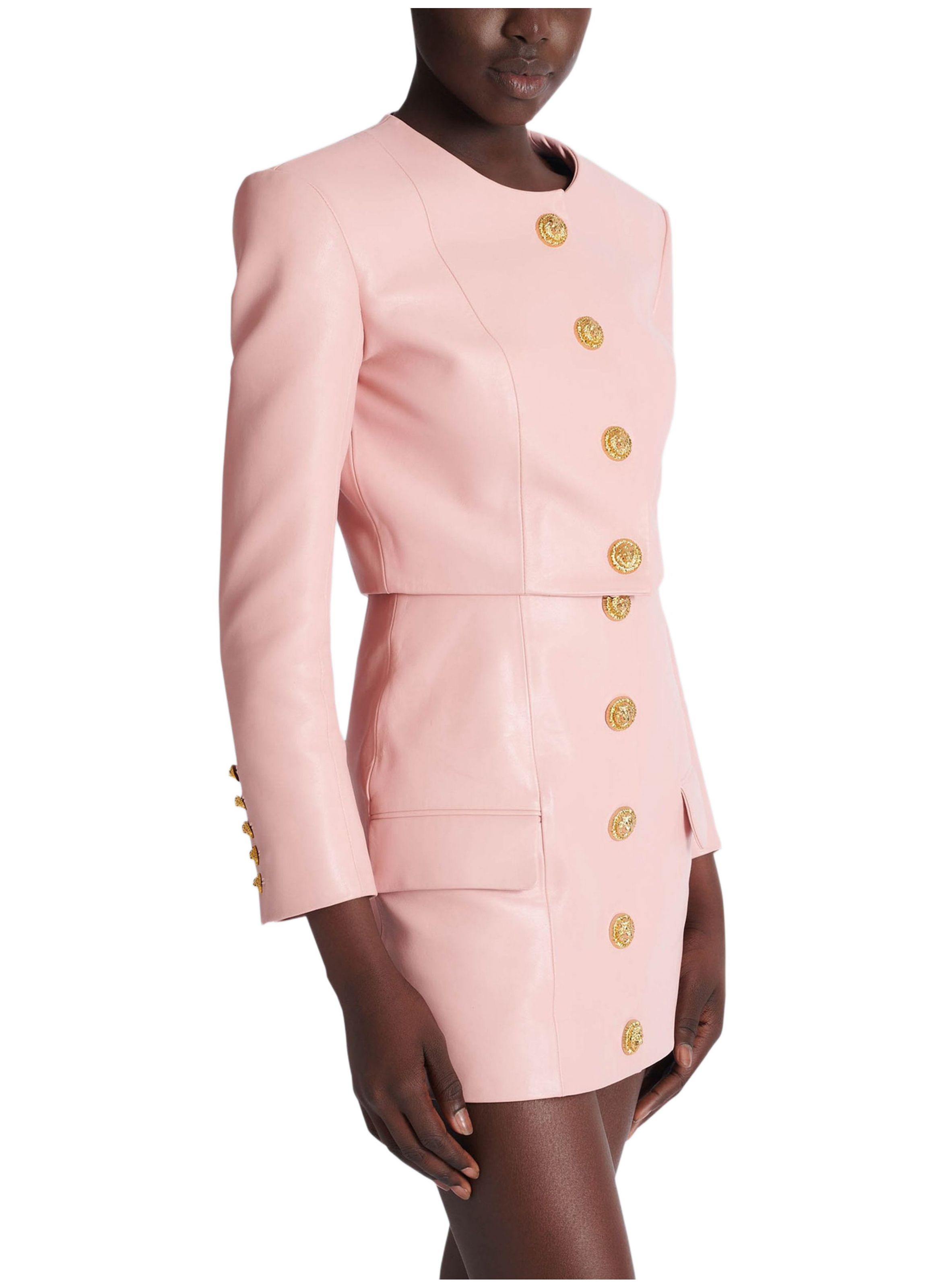 Veste courte en cuir d’agneau BALMAIN Rose