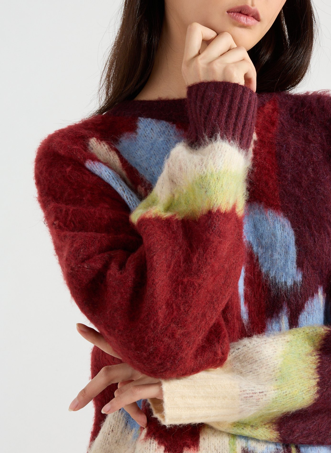 Pull ample fleuri à col rond TOPSHOP Rouge