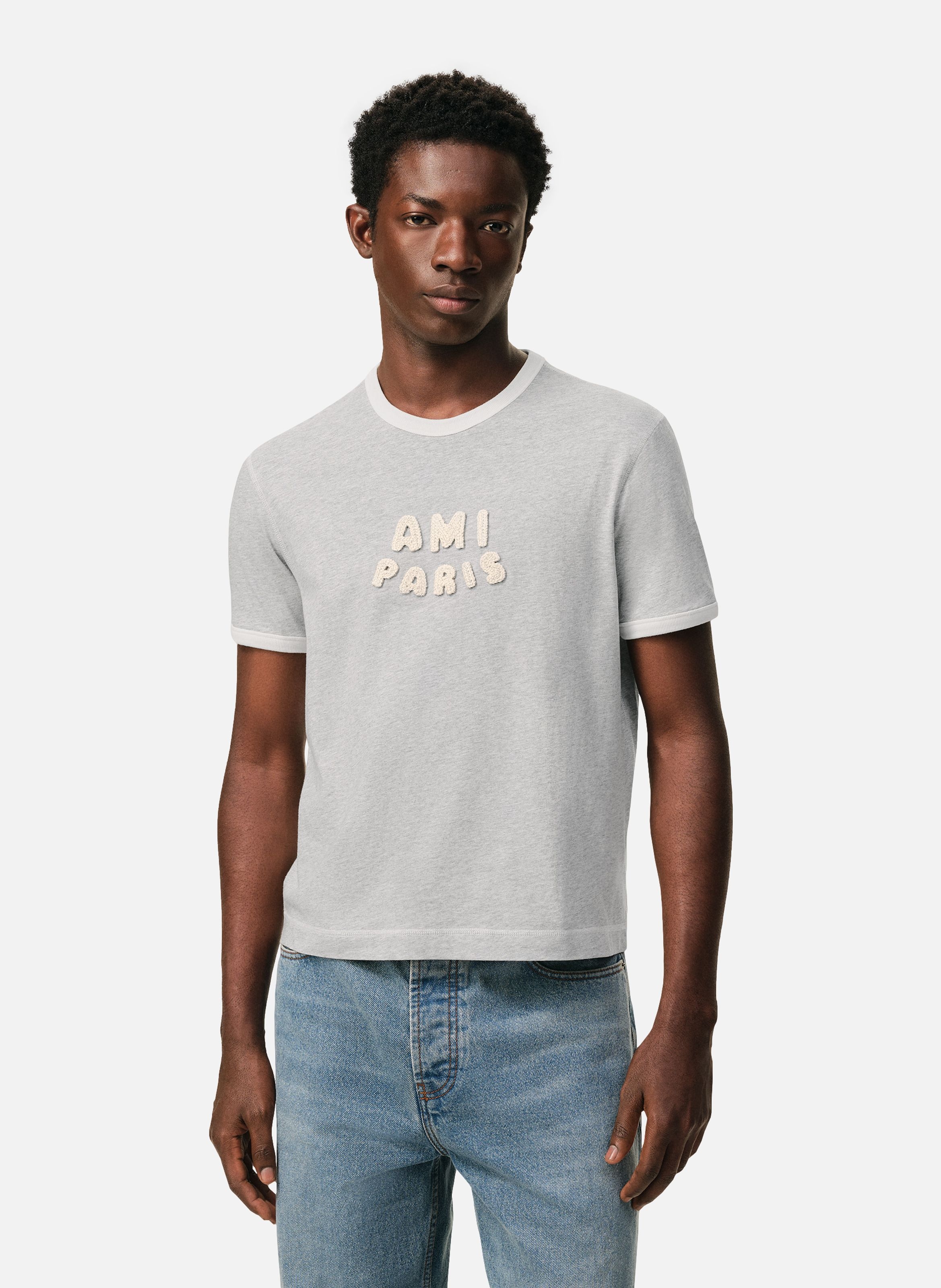 T-shirt empiècement ami paris en crochet unisexe en coton AMI PARIS Gris