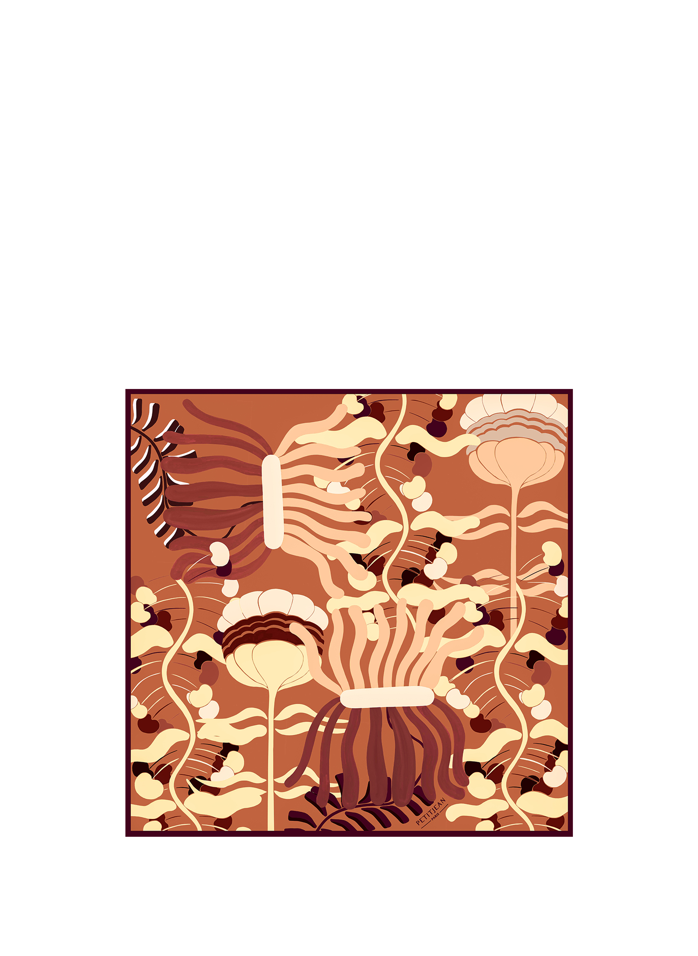 Jardin d'Hiver Moka - Carré 45 imprimé en soie PETITJEAN PARIS Multicolore