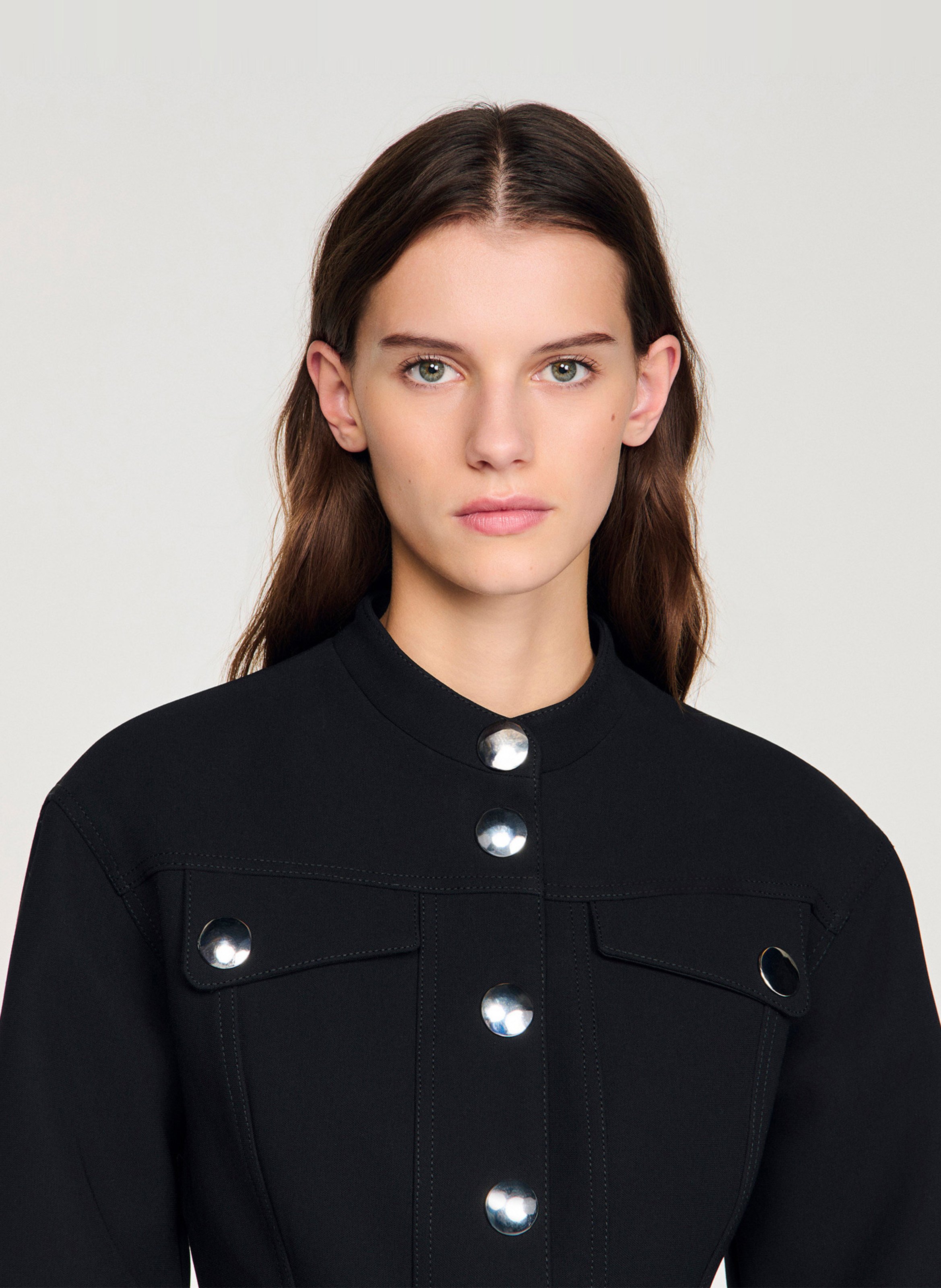 Veste courte boutonnée à volants SANDRO Noir
