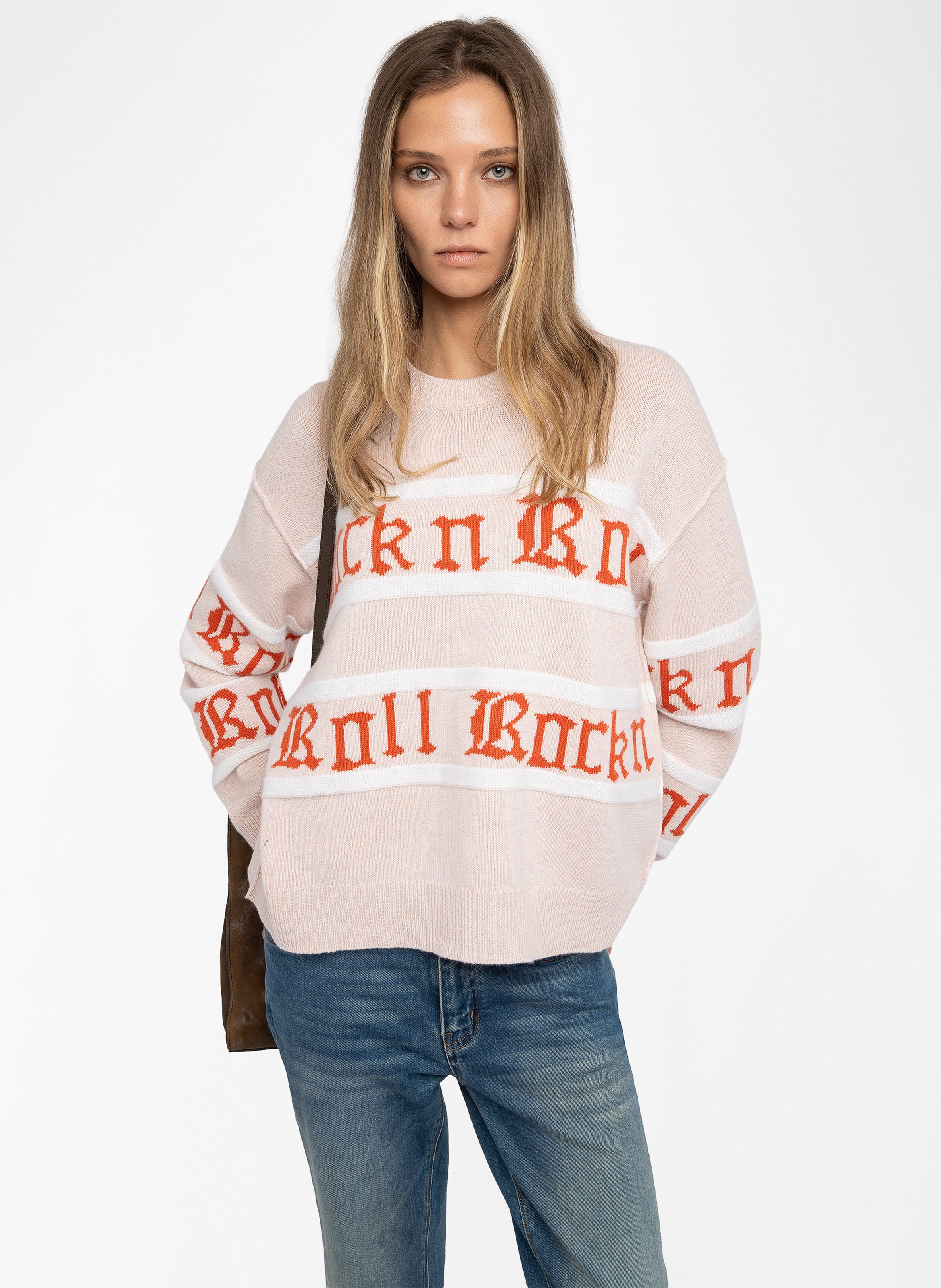Pull col rond rayé en laine et cachemire markuz ZADIG&VOLTAIRE Rose