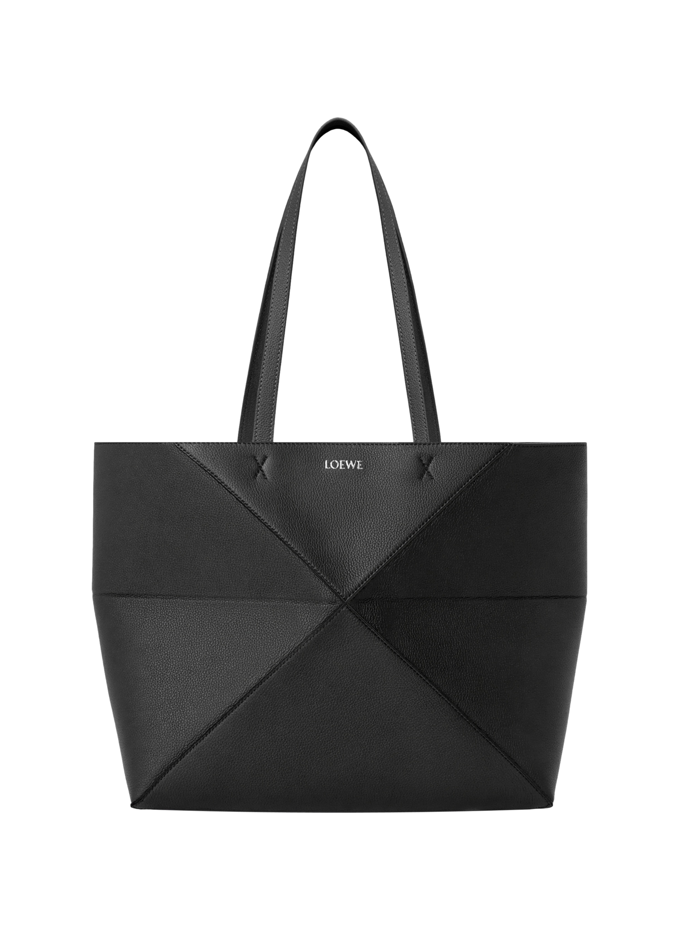 Puzzle Fold tote horizontal moyen en cuir de veau grainé souple LOEWE Noir