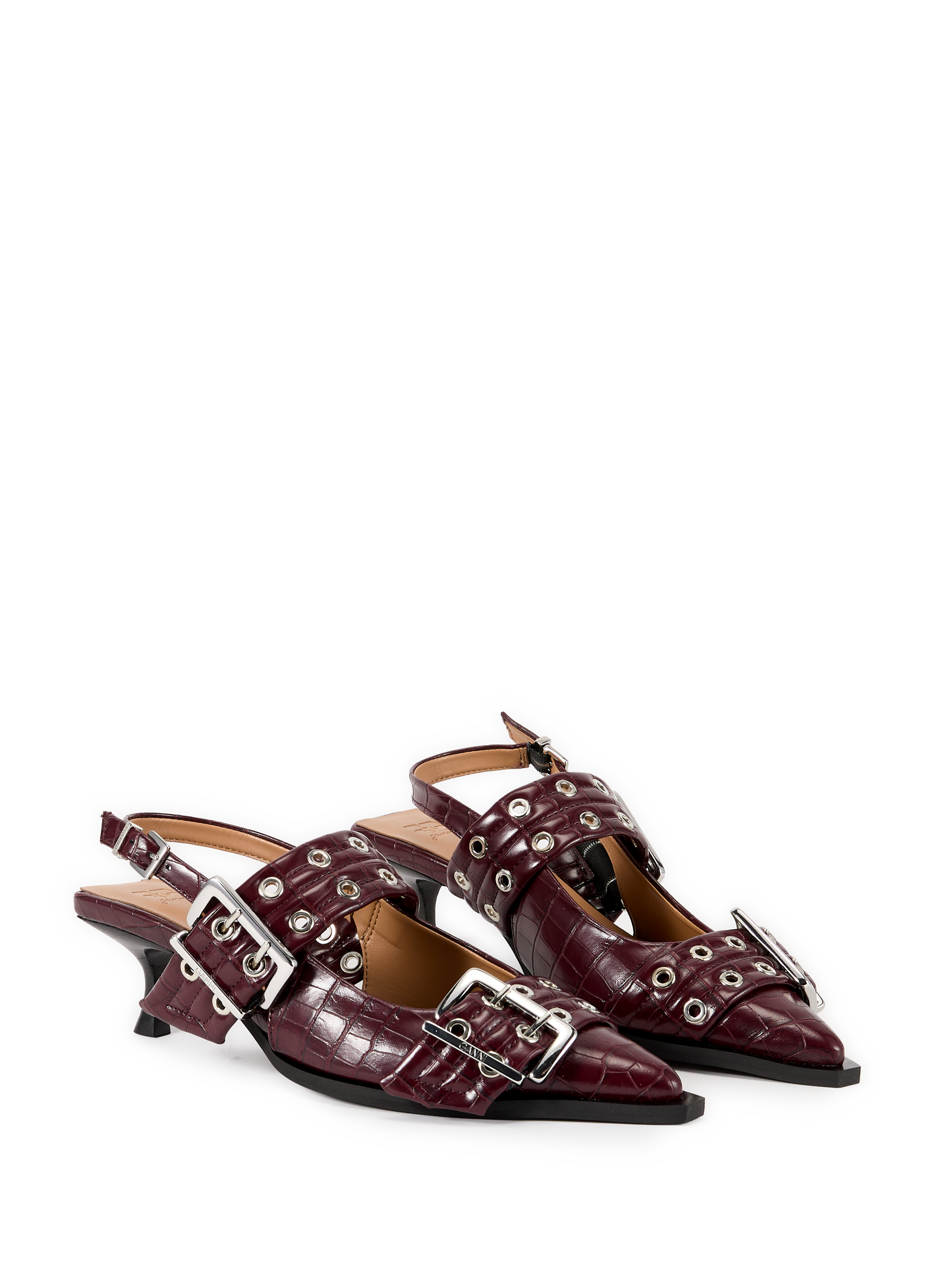 Sling-back crocodile effect in mixed leather GANNI Red