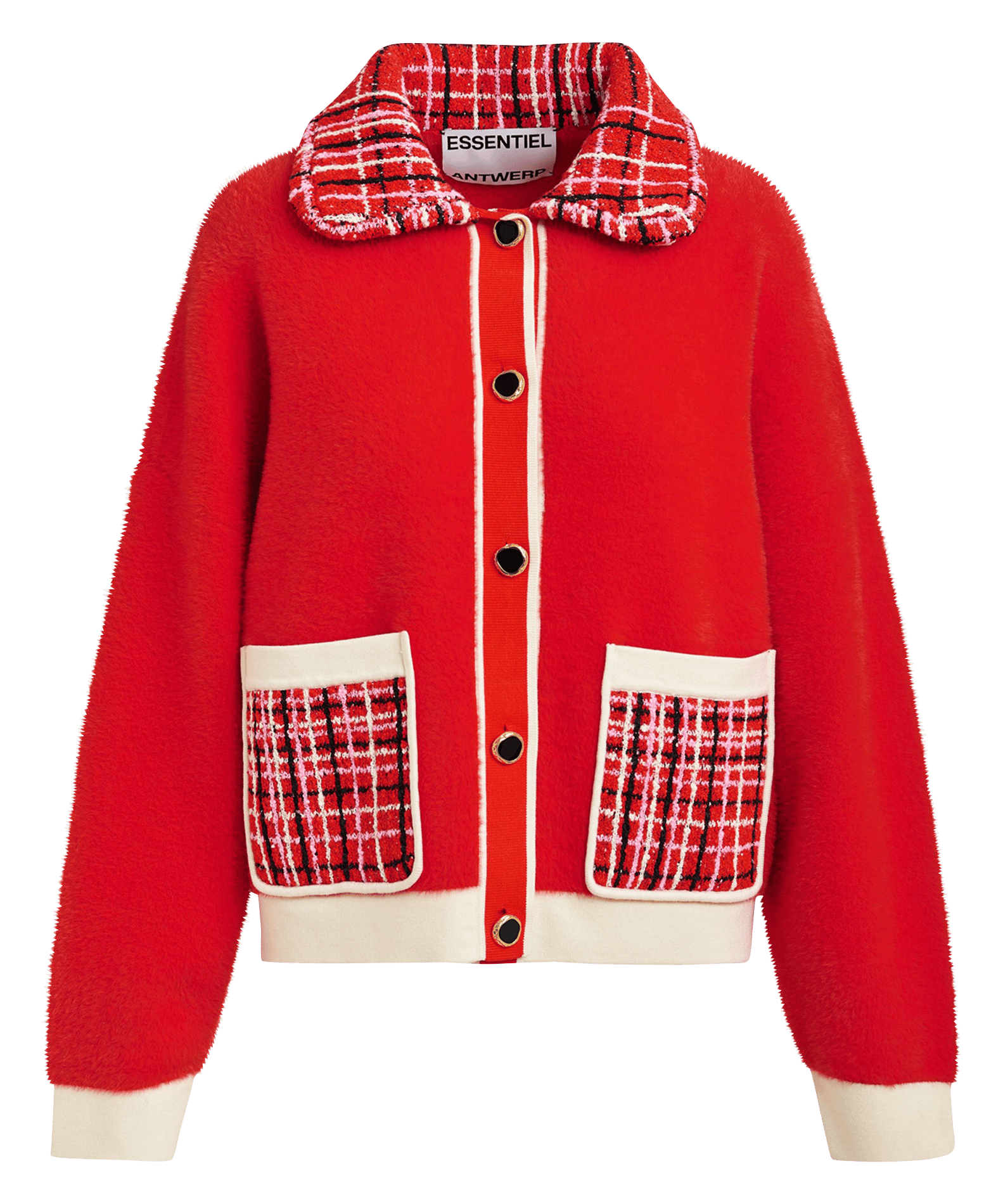 Veste oversize boutonnée à détail tweed Joilu ESSENTIEL ANTWERP Rouge