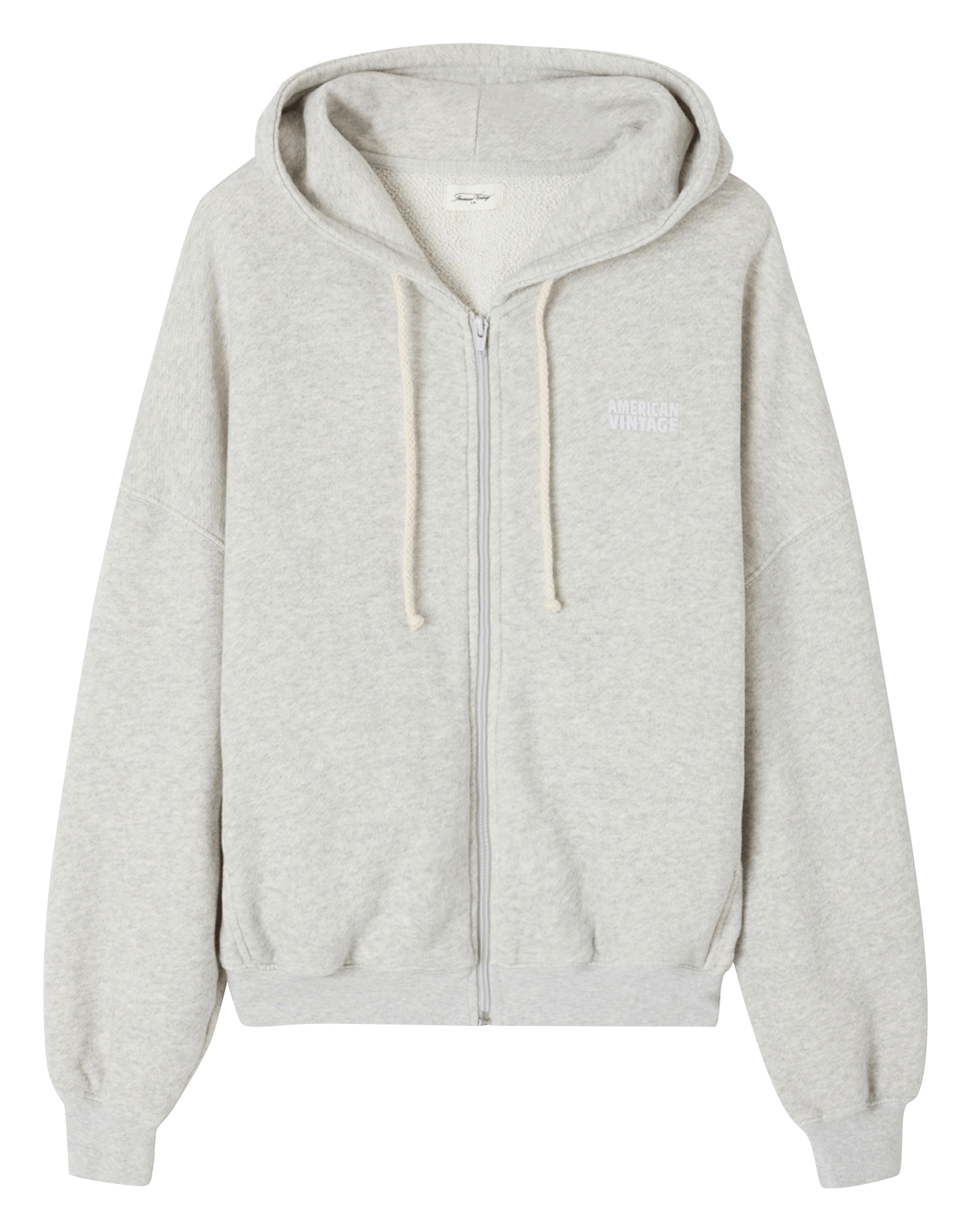 Sweat à capuche zippé et sérigraphié en coton bio kodytown AMERICAN VINTAGE Gris