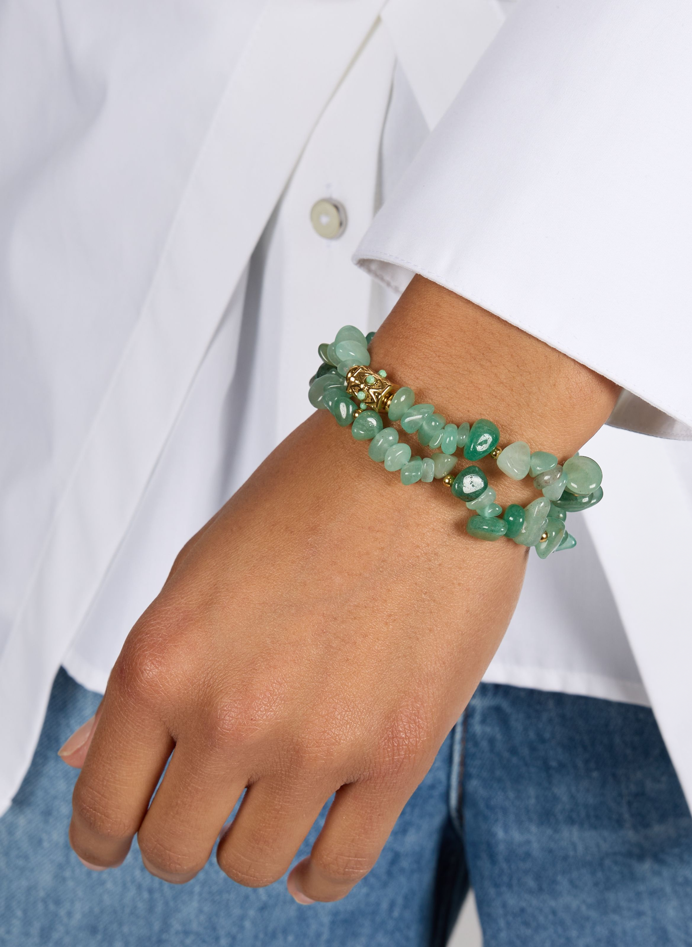 Bracelet élastique double pierres naturelles AU PRINTEMPS PARIS Vert