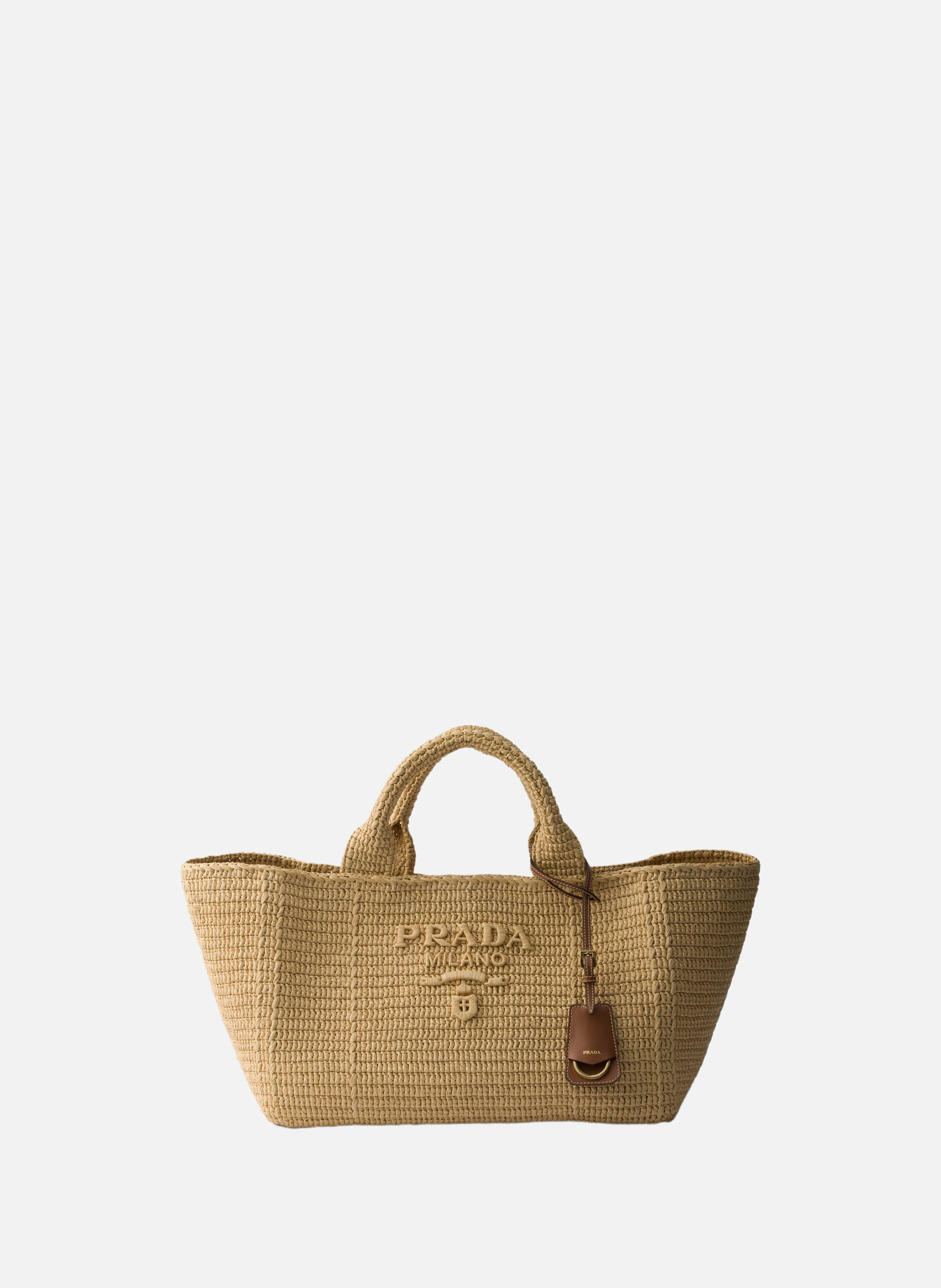 Grand cabas en crochet avec détails en cuir PRADA Beige