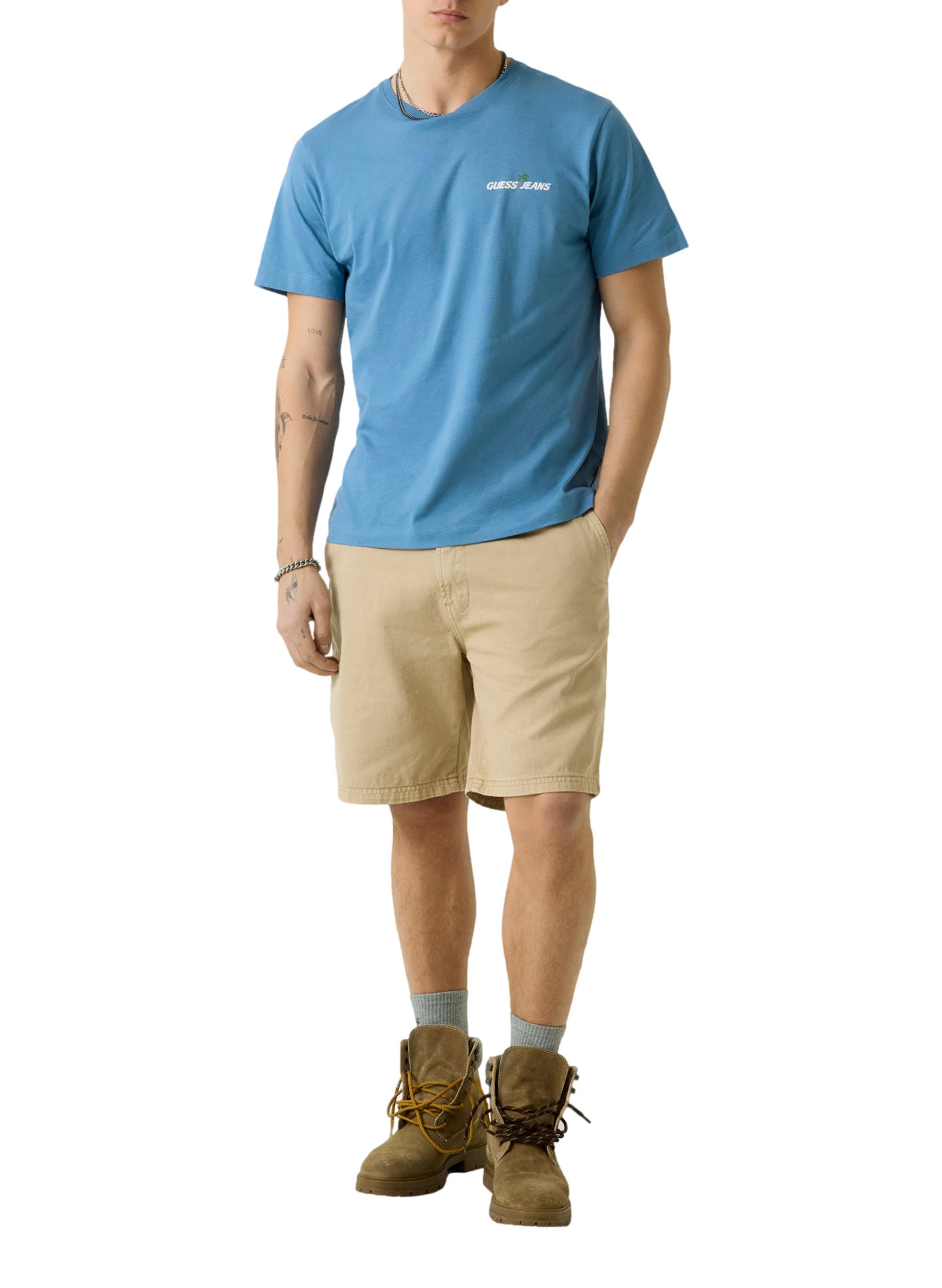 Cotton round-neck T-shirt GUESS Blue