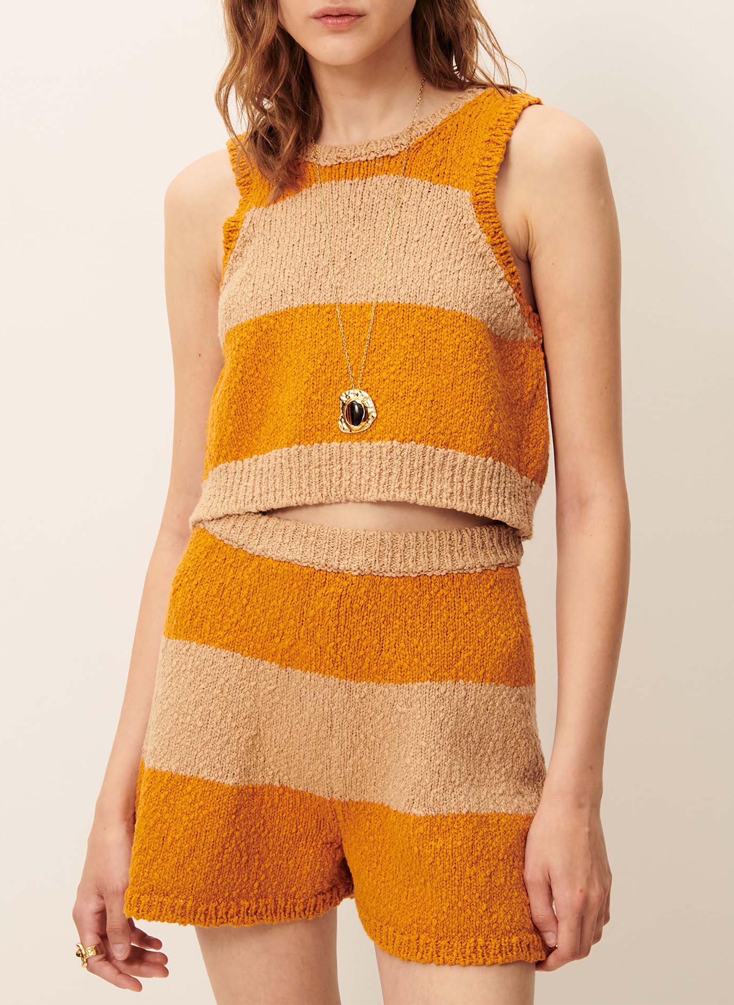 Top droit col v en coton saolo SESSUN Orange