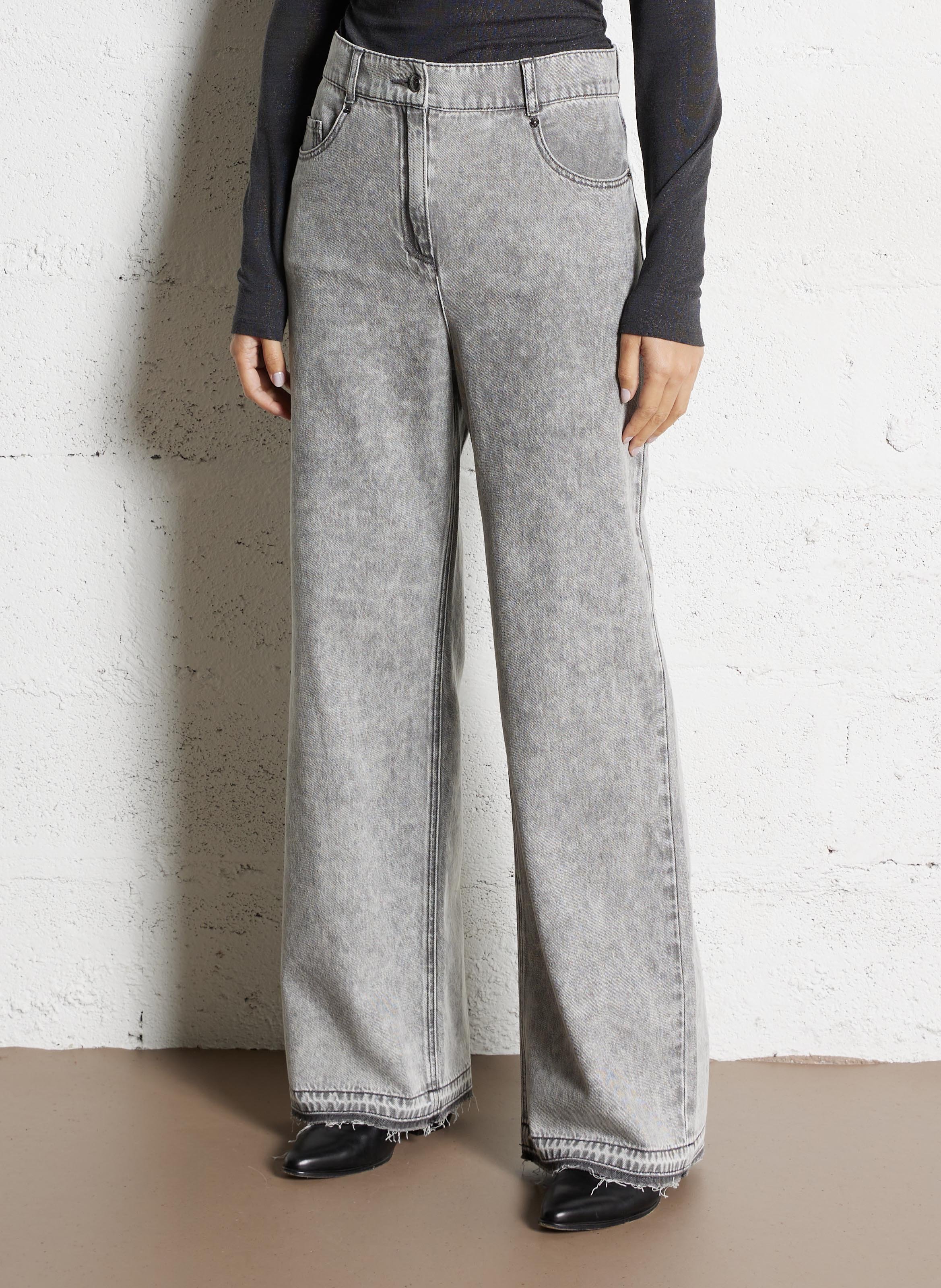 Jean flare taille haute en coton edie IKKS Gris