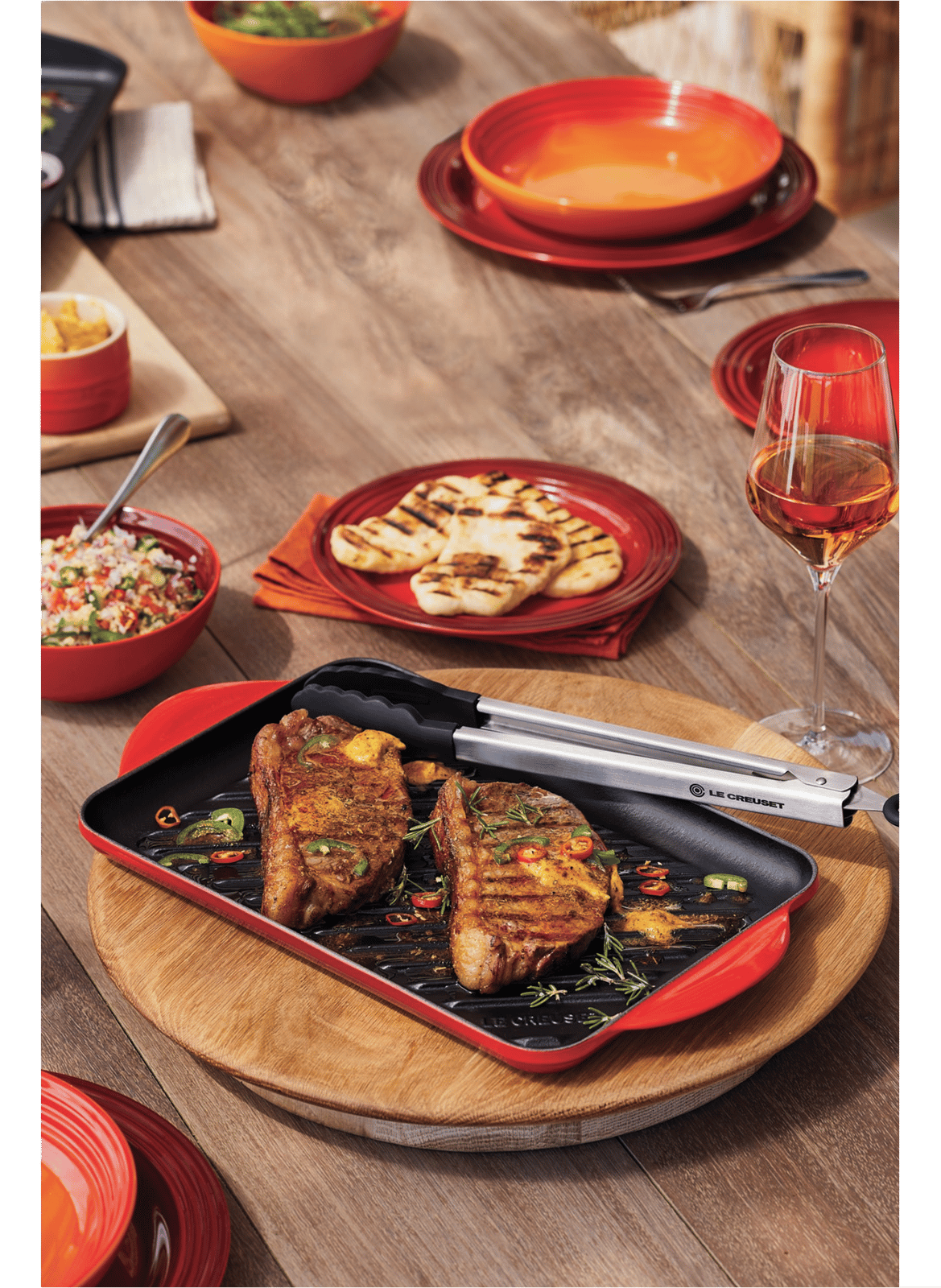 Gril rectangulaire en fonte émaillée LE CREUSET Red
