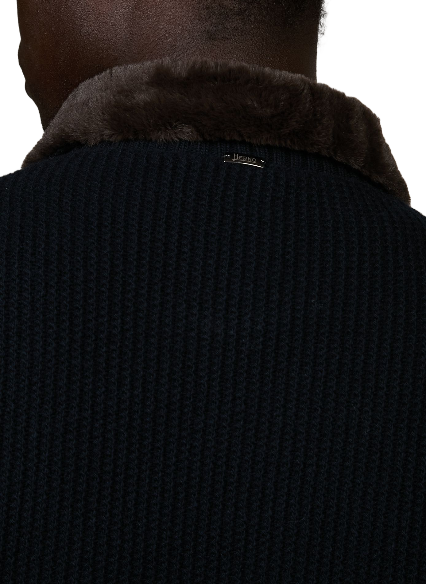 Ribbed high-neck textured wool vest HERNO Blue
